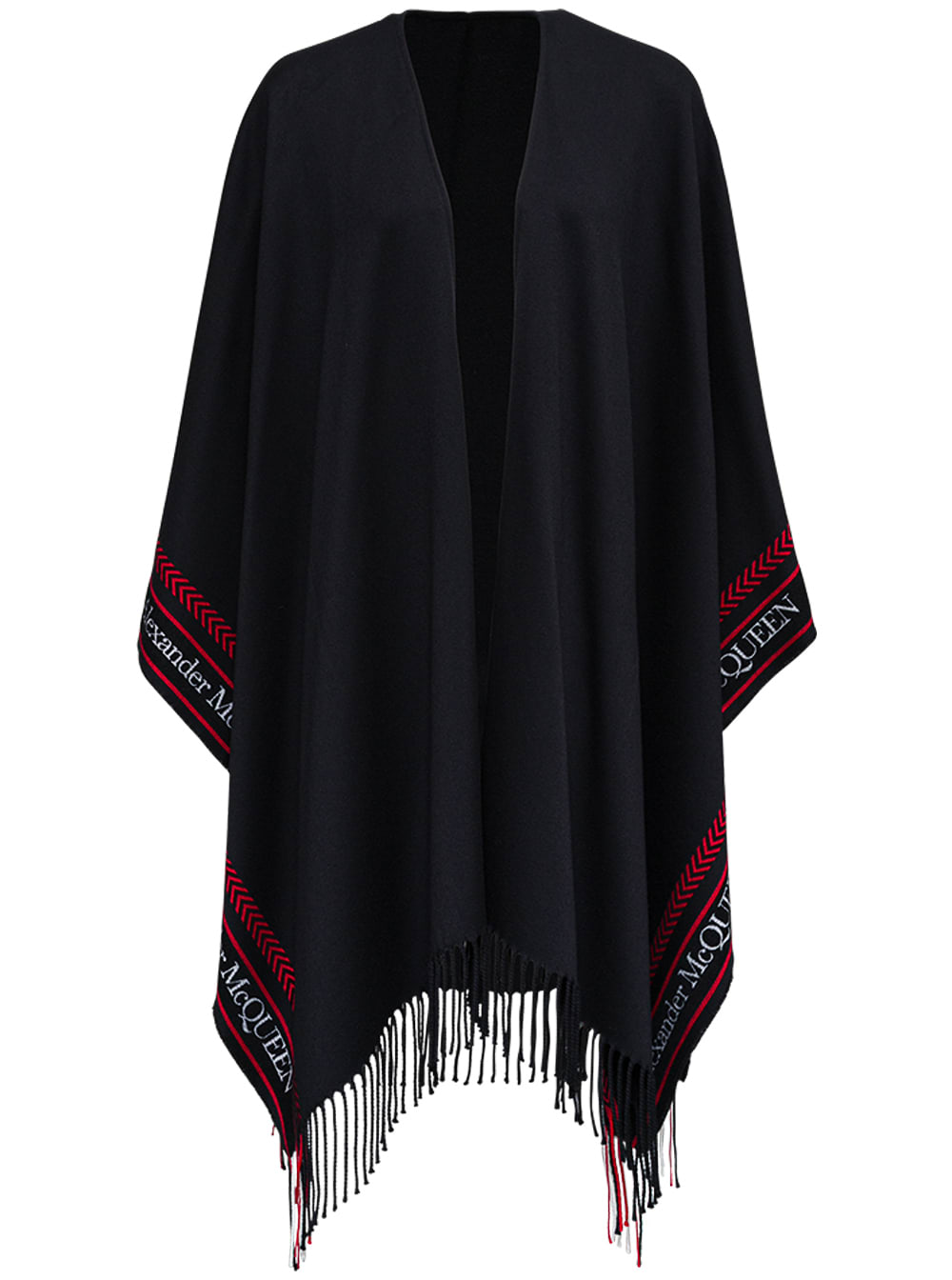 Alexander McQueen Black Wool And Cachemere Cape With Contrasting Logo