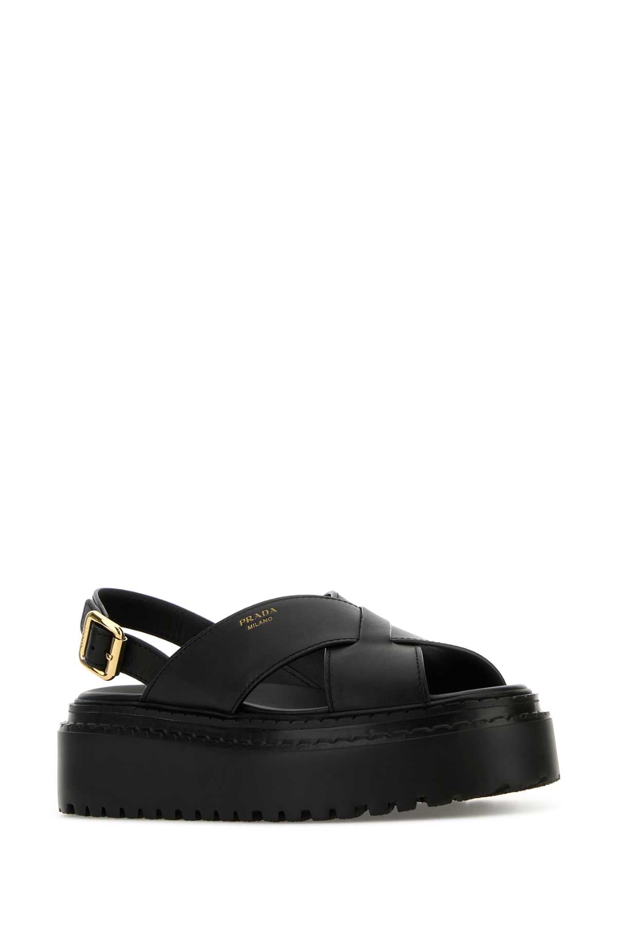 Prada Sandalen Aus Leder Mit Gekreuztem Band In Nero