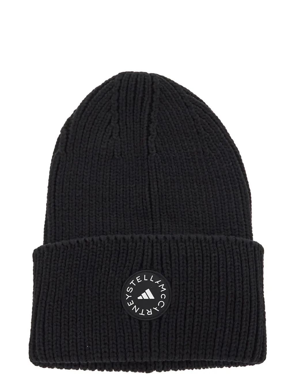 Adidas By Stella Mccartney Logo Beanie In Black