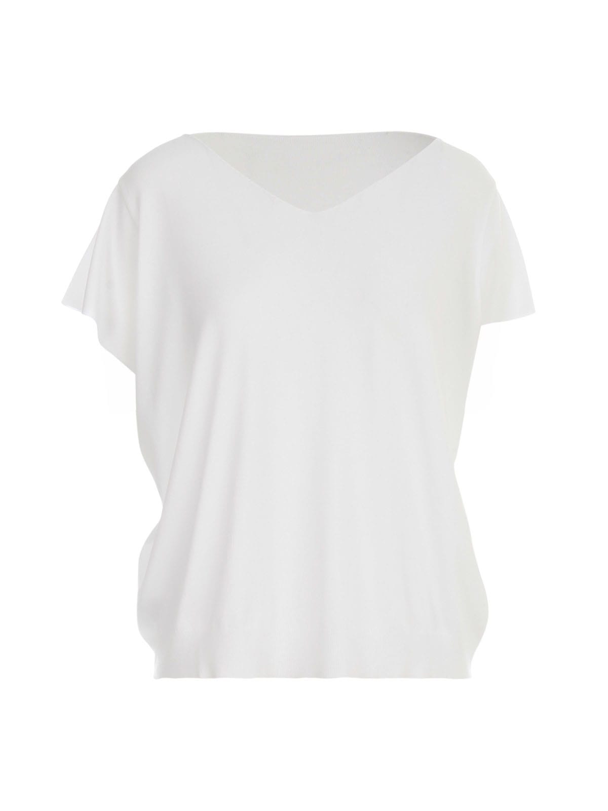 Base V Neck S/s Sweater W/down Sleeves In White