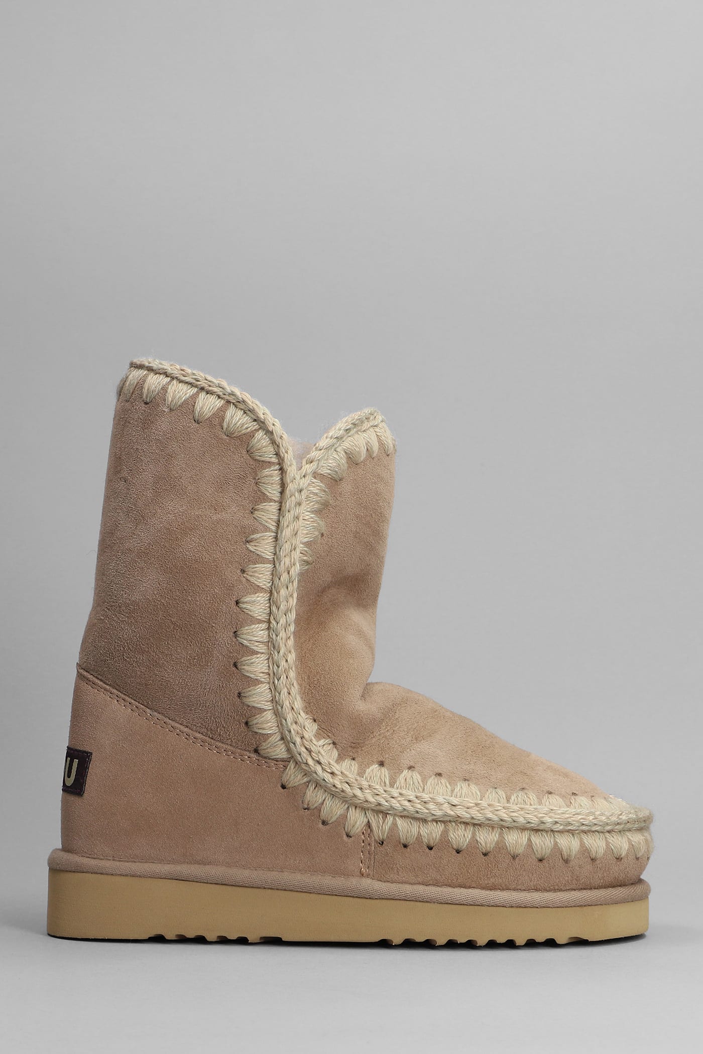 Mou Low Heels Ankle Boots In Camel Suede