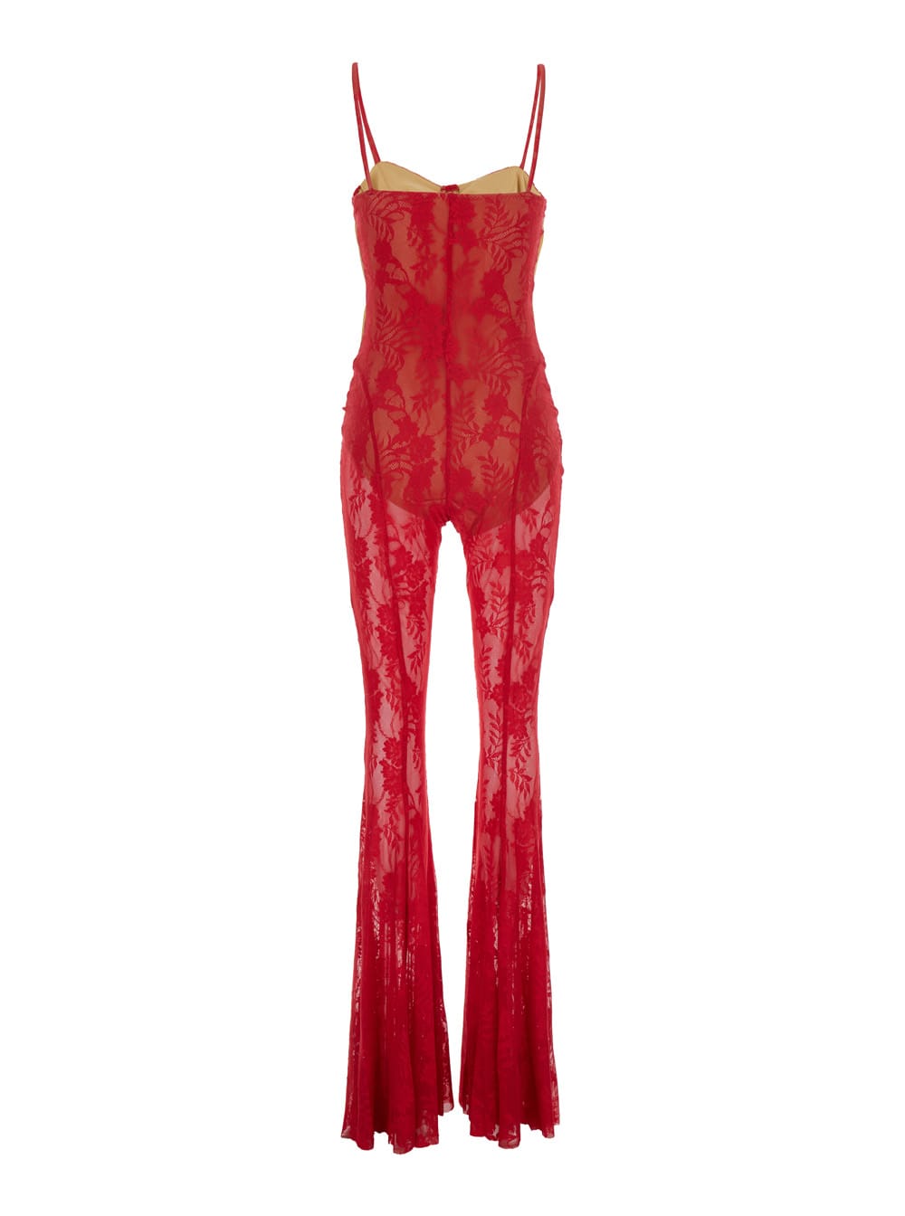 Norma Kamali Red Jumpsuit With Sweatheart Neckline And Flared Leg