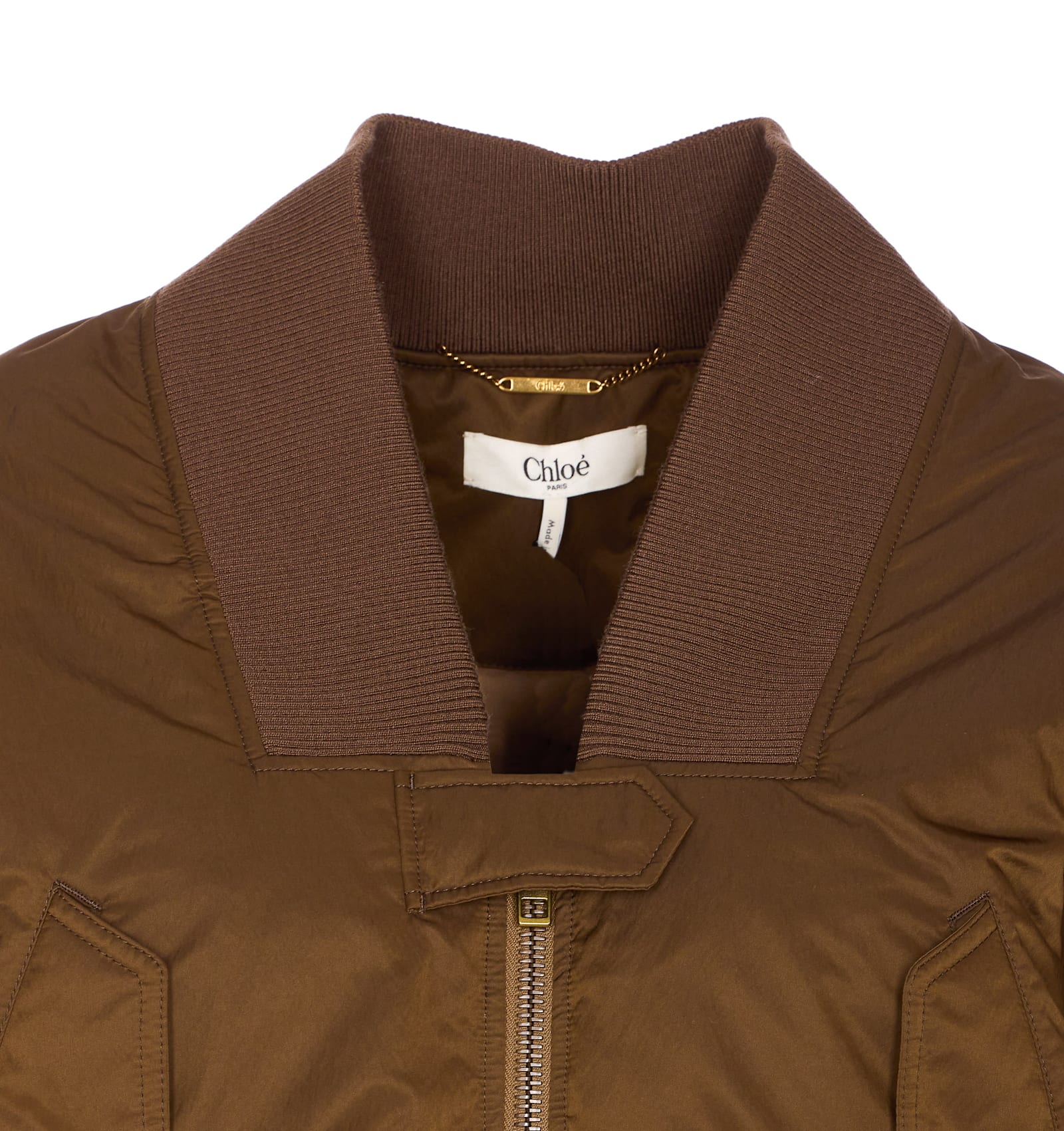 Chloé Zip-up Cropped Bomber Jacket In Brown