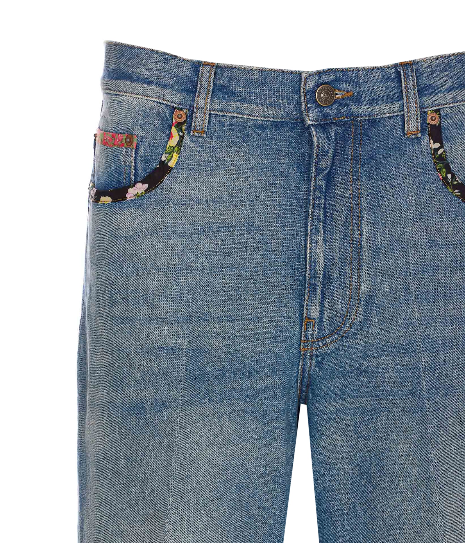 Valentino Straight-fit Denim Pants With Colorful Embellishments In Blue