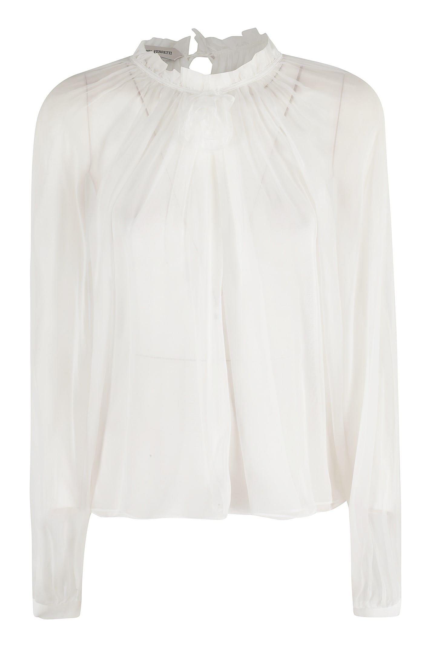 Alberta Ferretti Sheer Silk Chiffon Blouse With Floral Detail In White