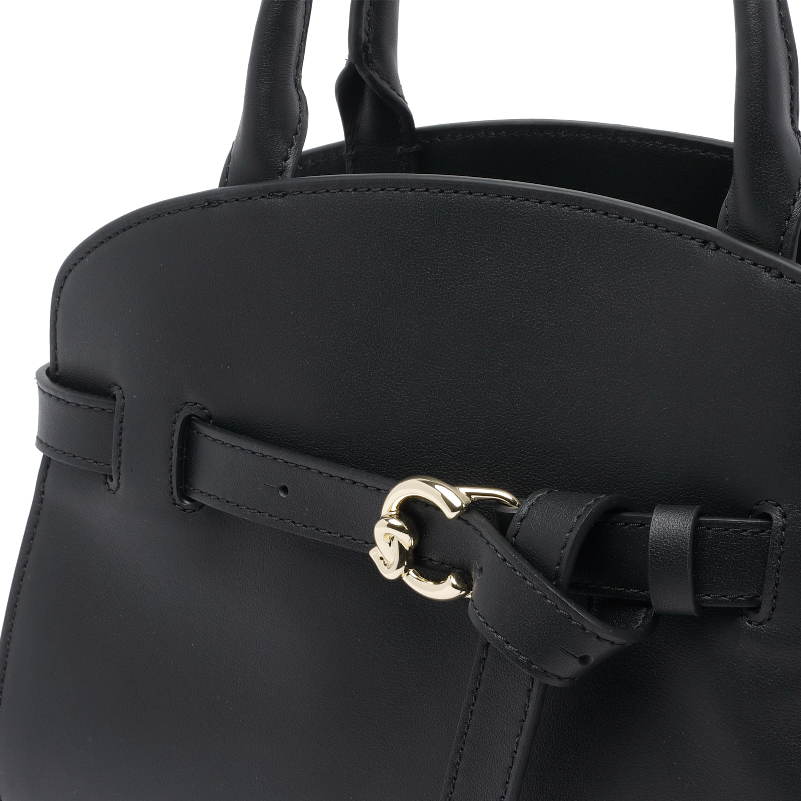 Coccinelle Medium Sabine Belted Cowhide Tote Bag In Black
