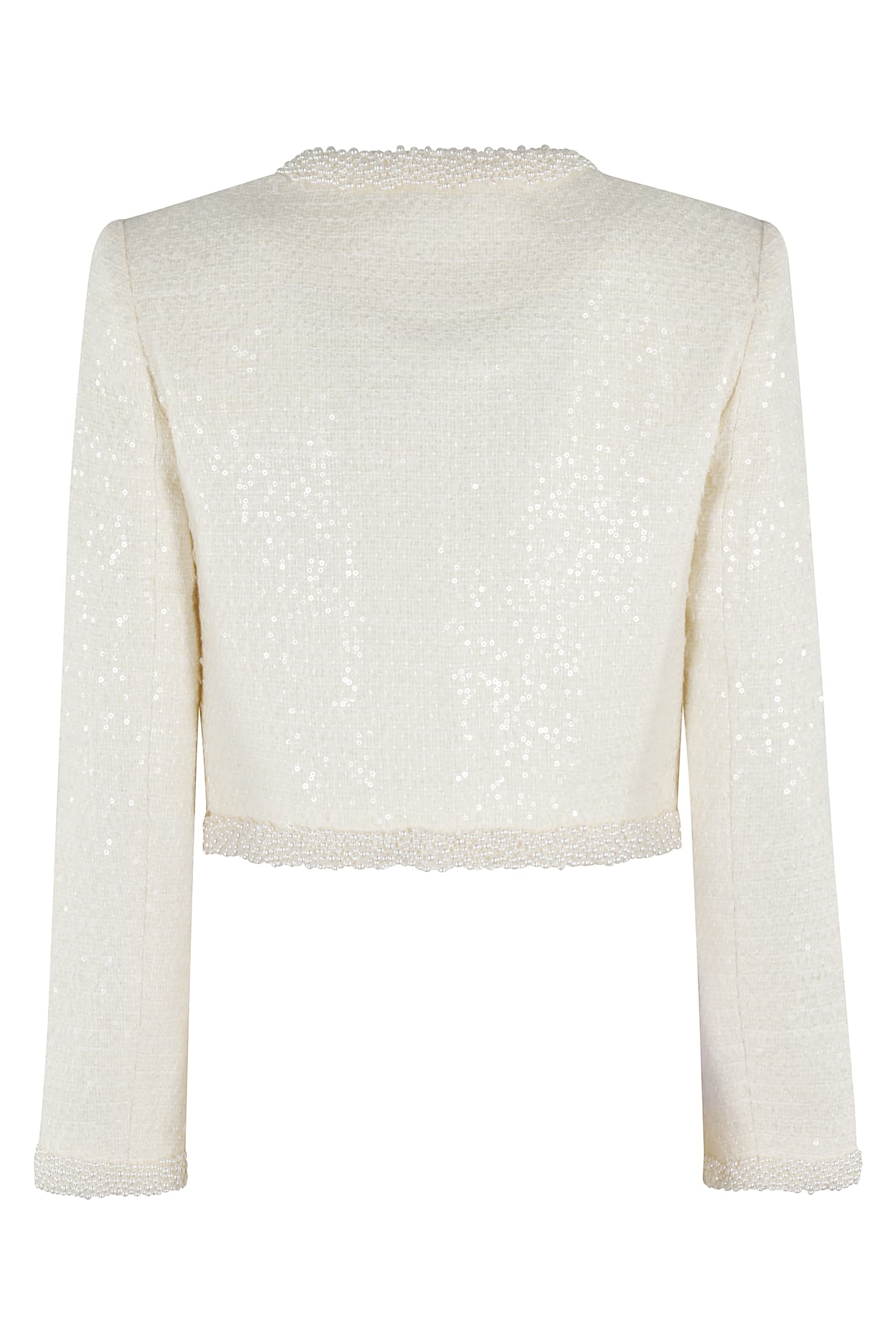 Shop Self-portrait Cream Boucle Pearl Trim Jacket