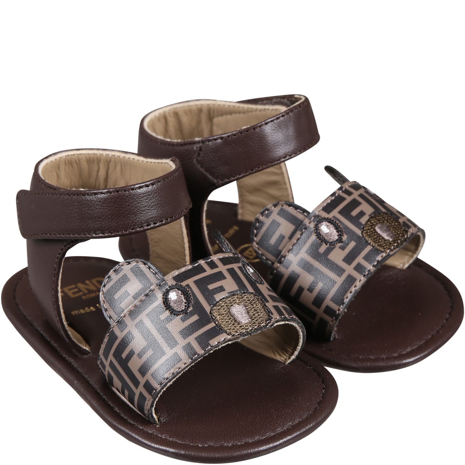 Shop Fendi Brown Sandals For Baby Kids With Double Ff