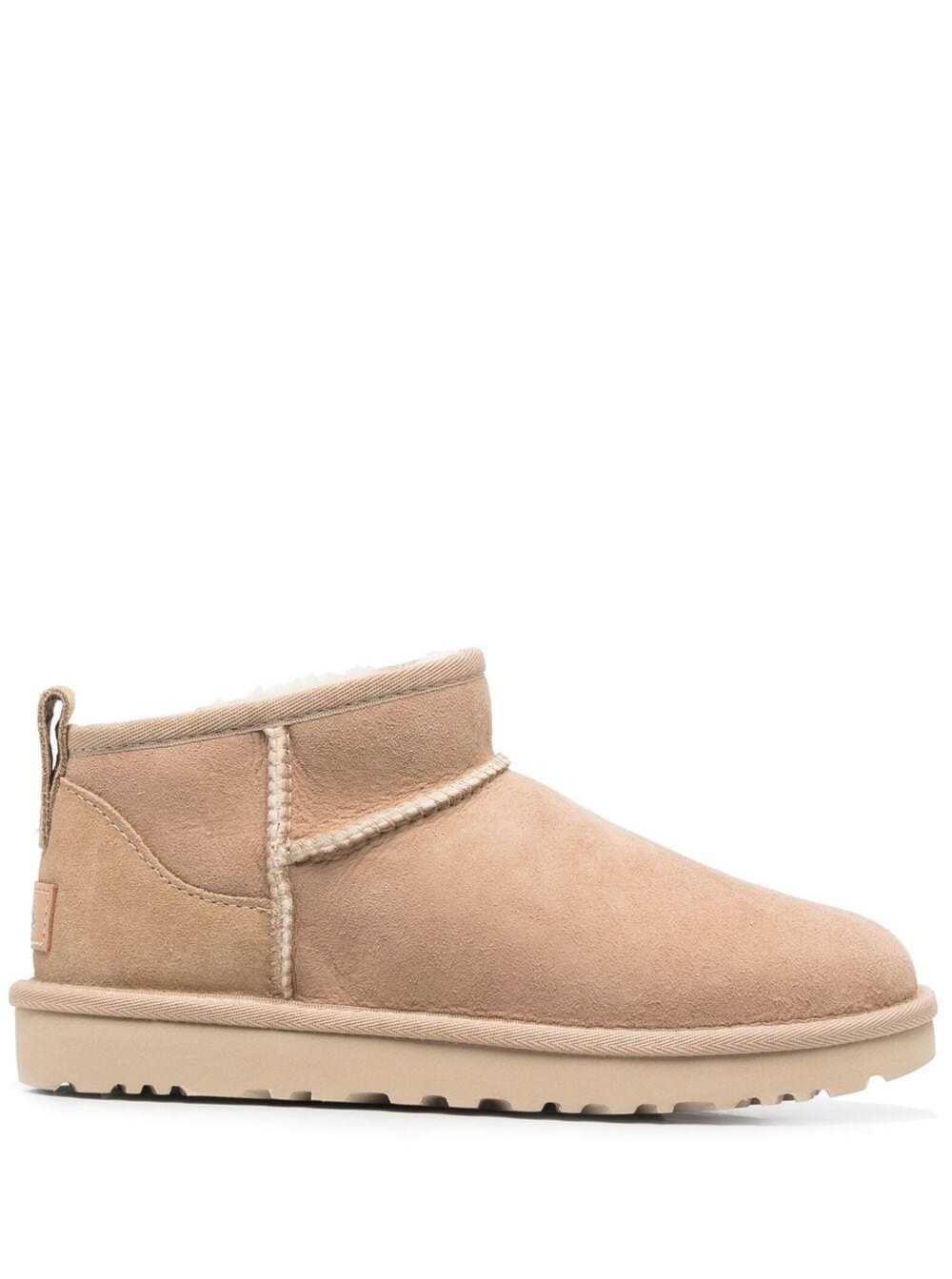 Ugg Classic Ultra Mini Low Heels Ankle Boots In Beige Suede In Multi