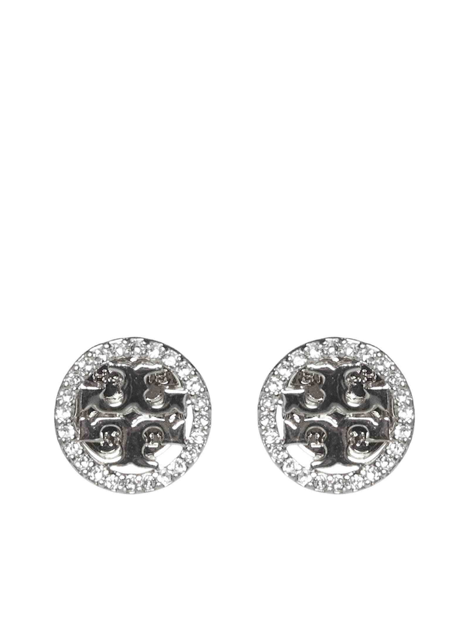 Shop Tory Burch Earrings In Tory Silver / Crystal