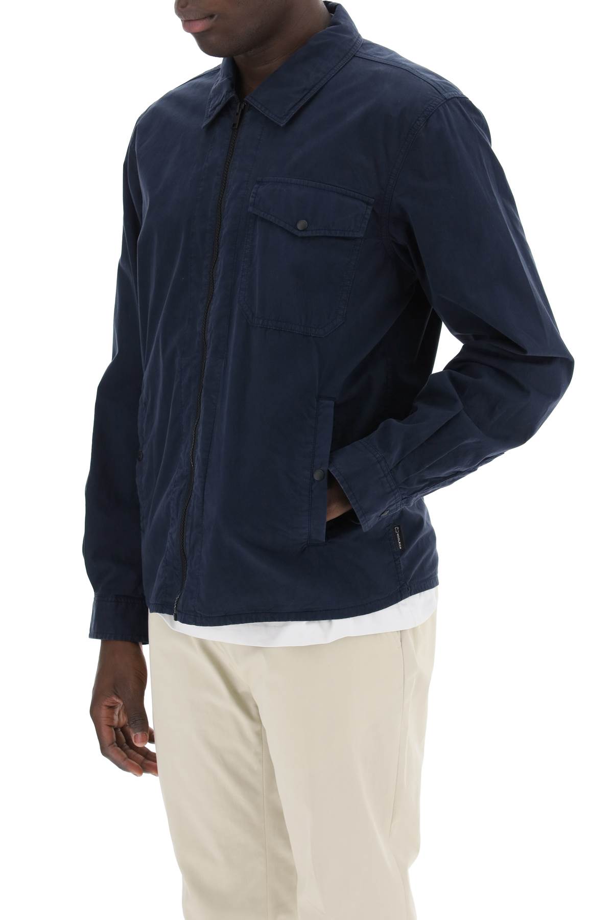 Shop Woolrich Cotton Overshirt For In Melton Blue (blue)