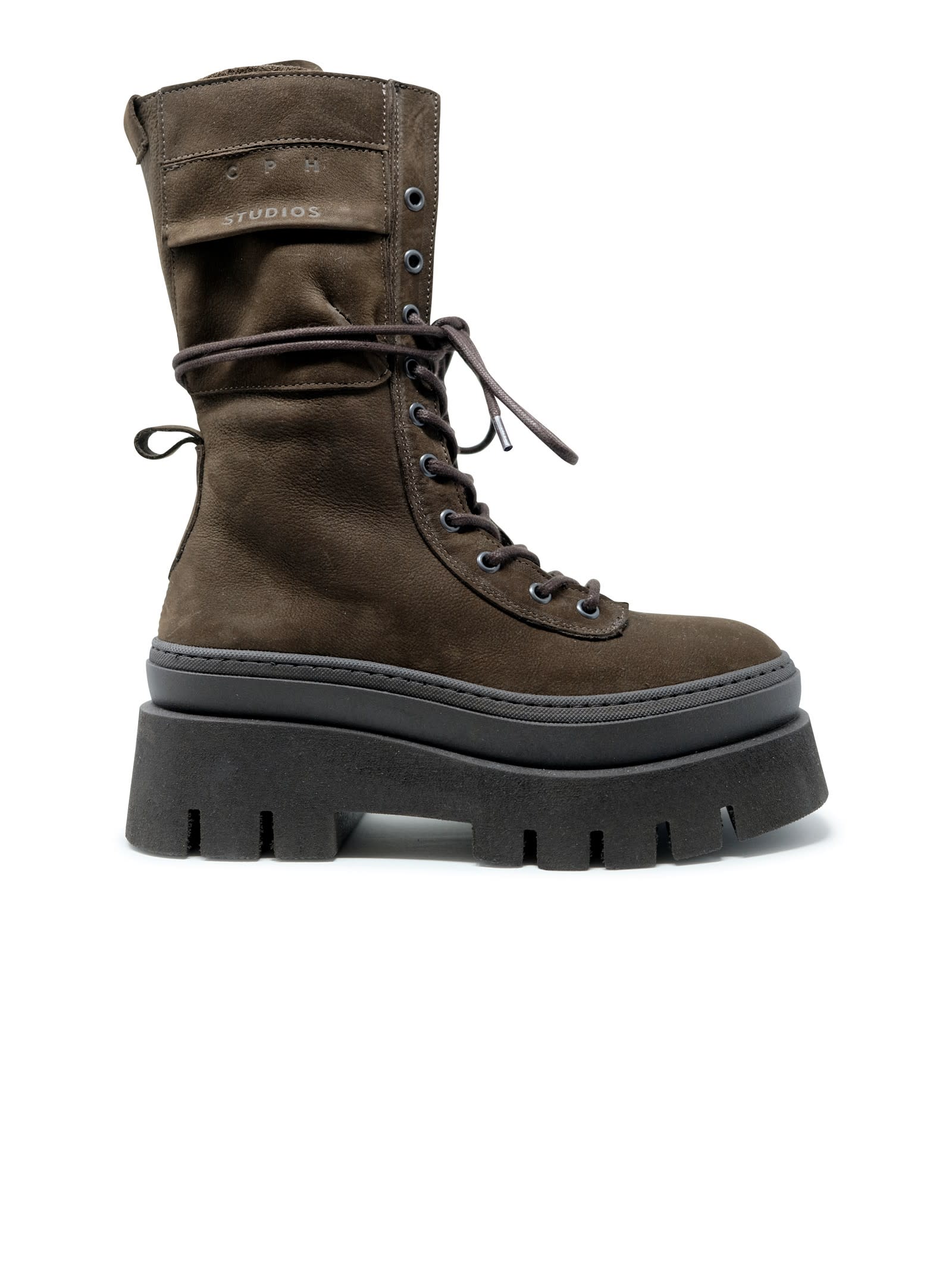 Copenhagen Nabuc Chocolate Lace Up Mid Boots In Brown