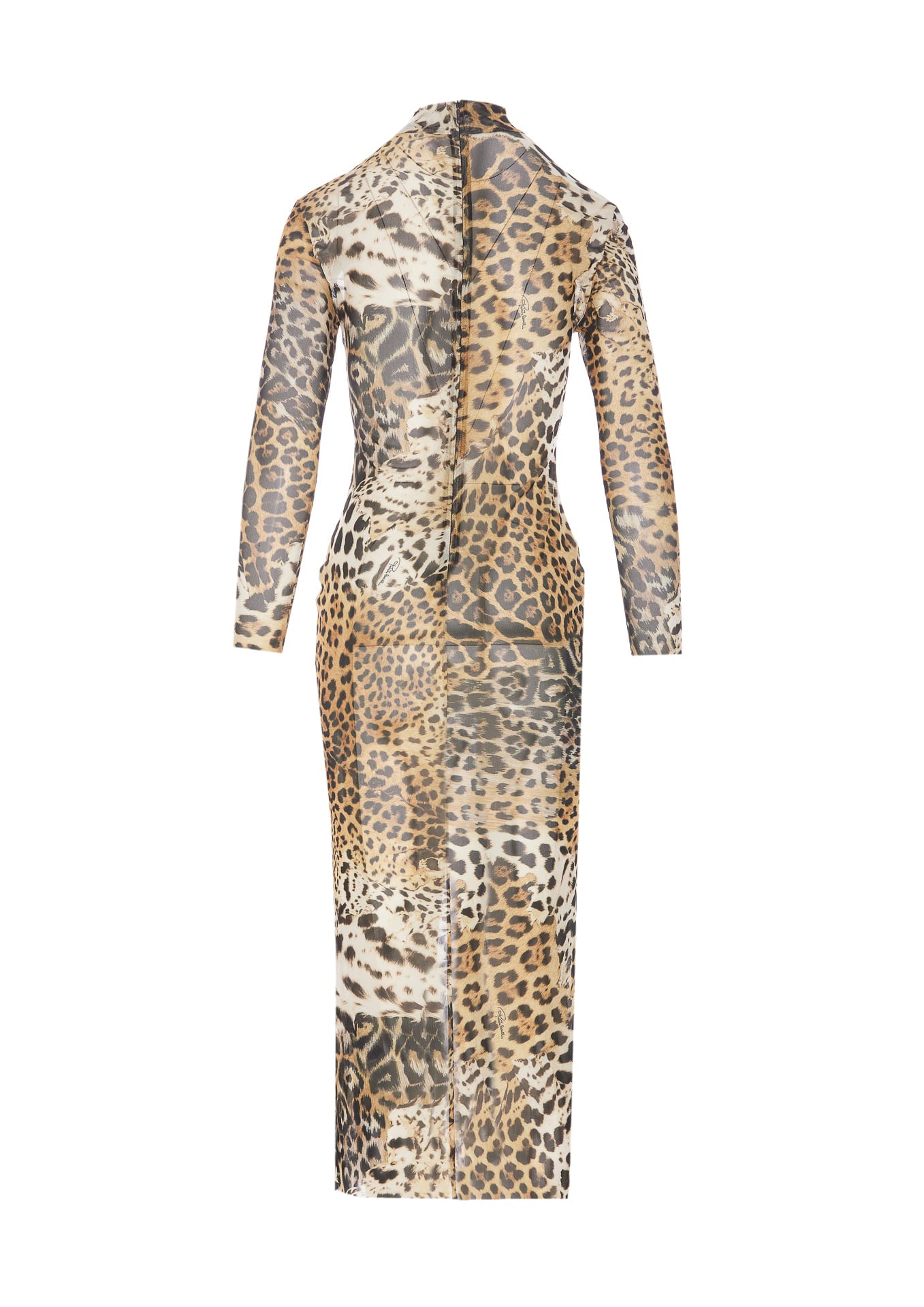 Shop Roberto Cavalli Jaguard Print Dress In Beige