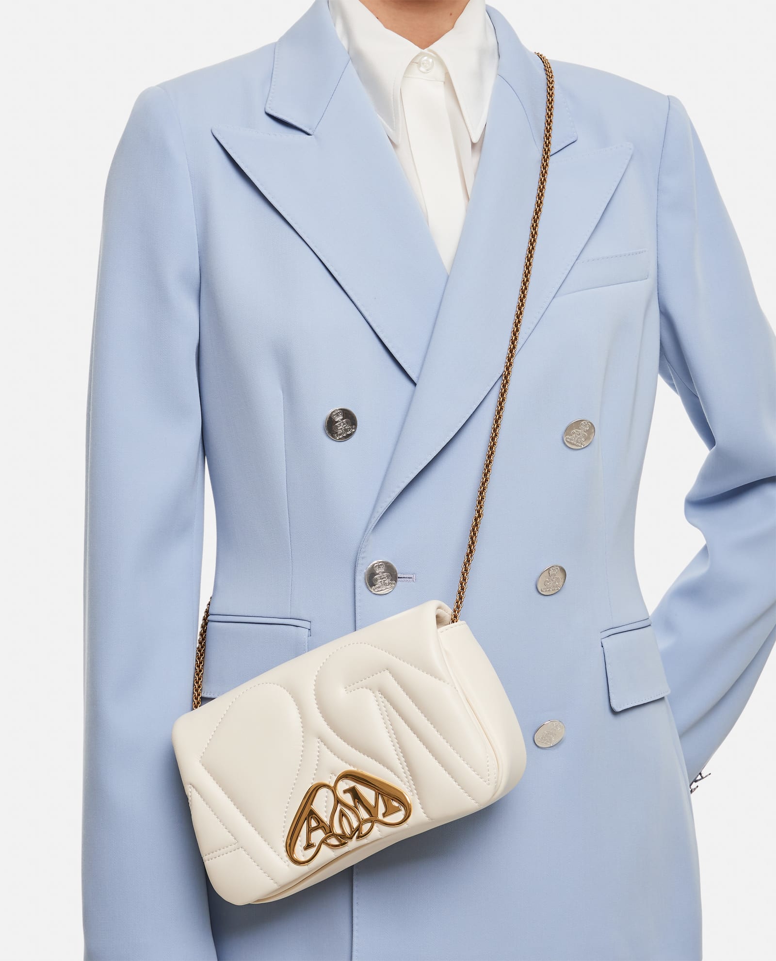 Alexander Mcqueen Mini Seal Leather Shoulder Bag In White