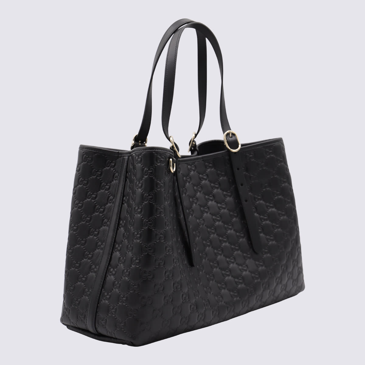 Gucci Black Leather Emblem Big Totes In Black