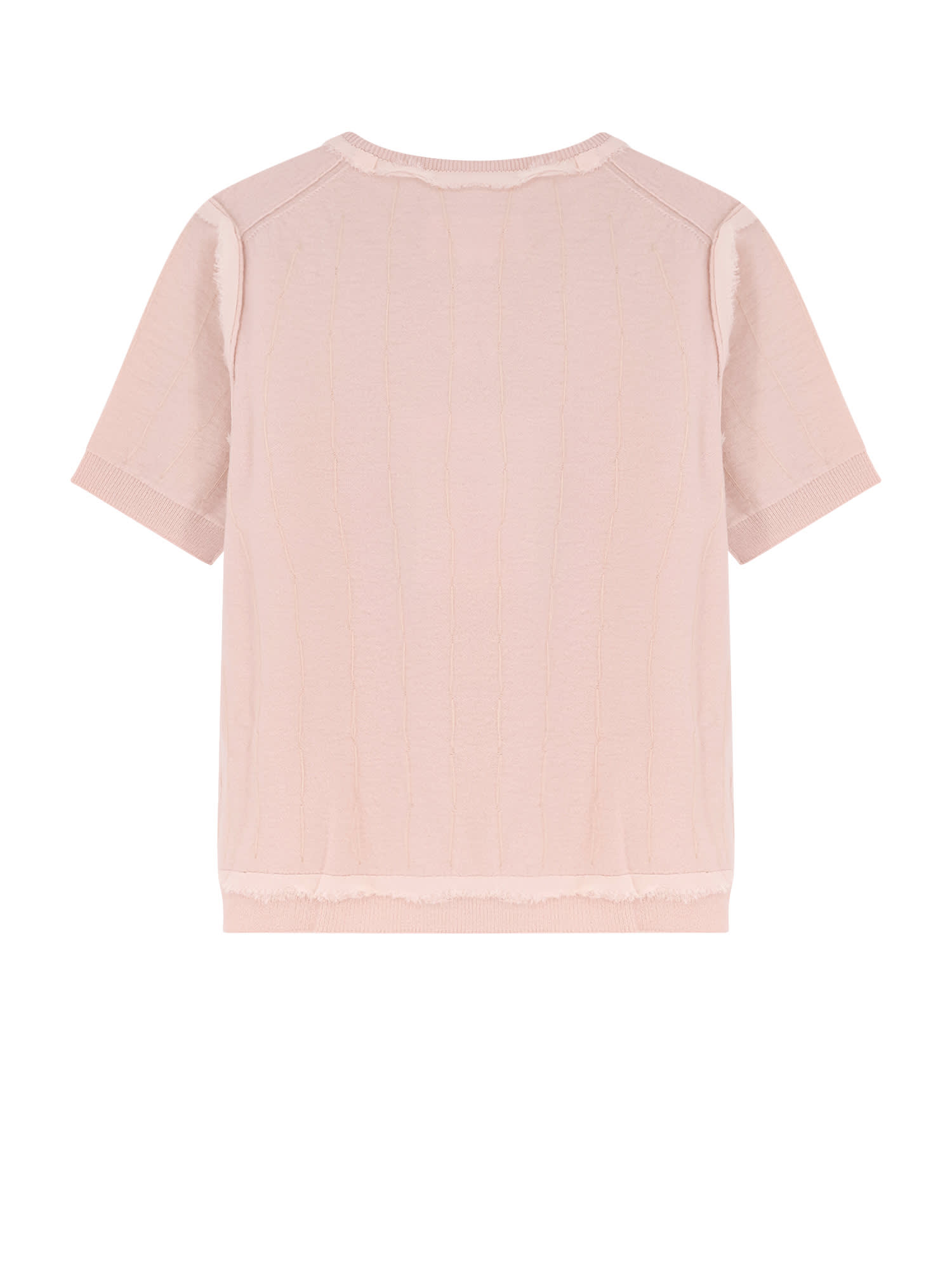Maison Margiela Handcrafted Wool Sweater With Lace And Ribbed Hem In Pink