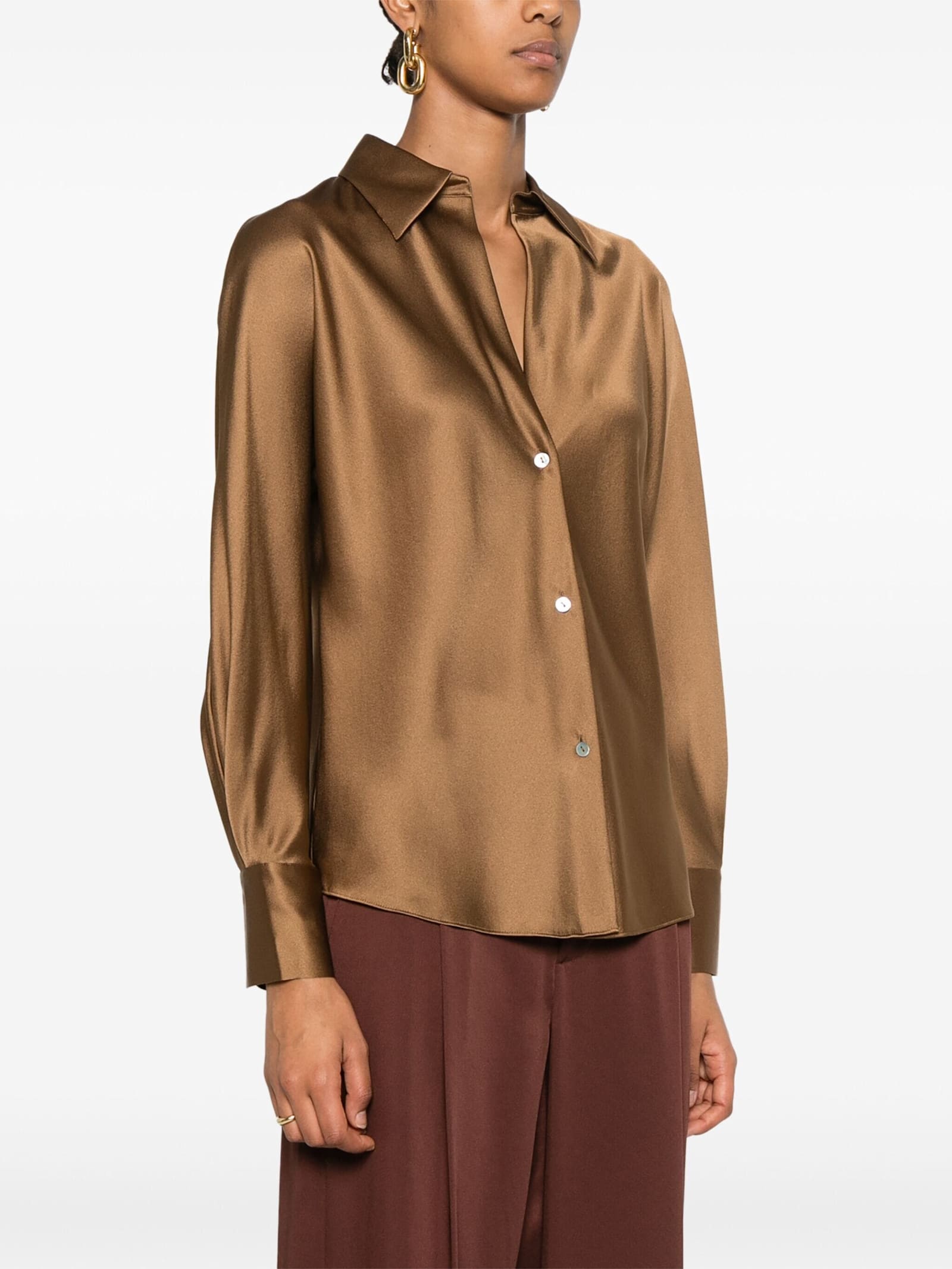 Shop Vince Bias Ls Blouse In Alm Almond