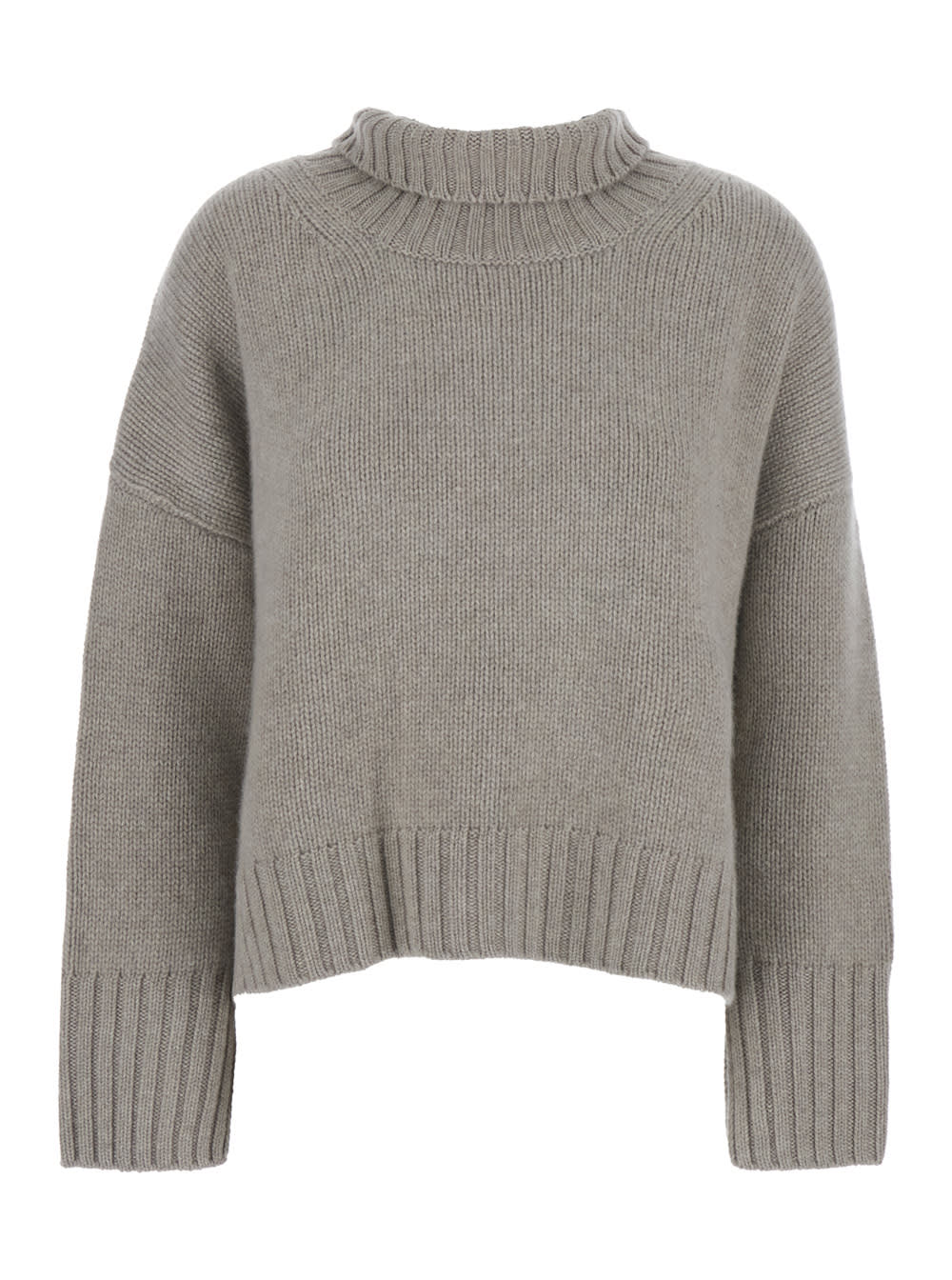 Goat Girlfriend Grey Turtleneck Sweater With Ribbed Trims In Cashmere Woman In Gray