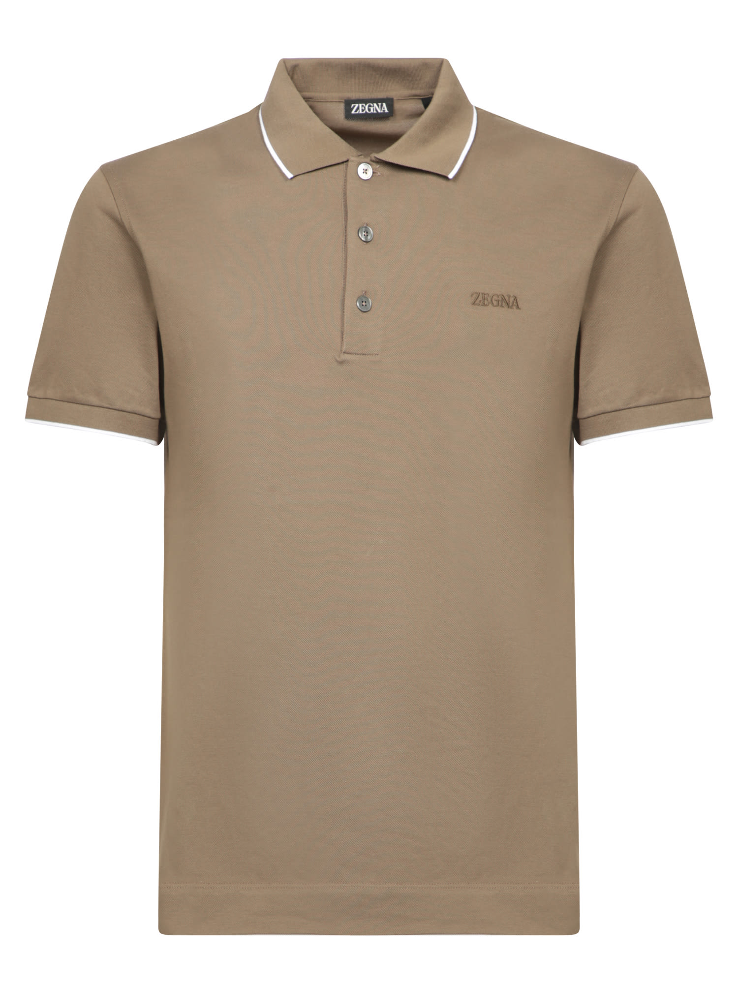 Shop Zegna Sage Green Piquet Polo With Logo