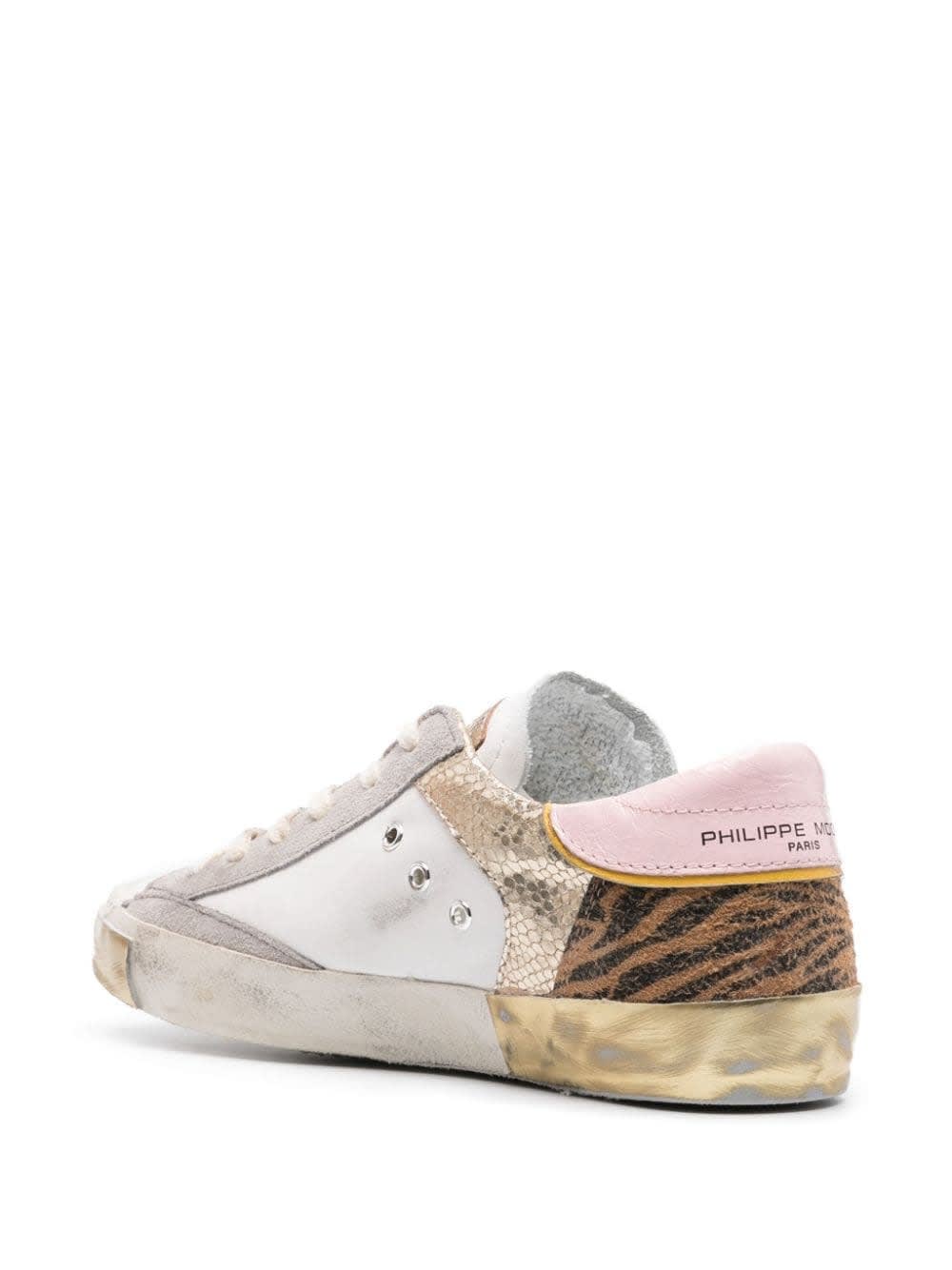 Shop Philippe Model Prsx Low Sneakers - White, Animalier And Gold In Multicolour