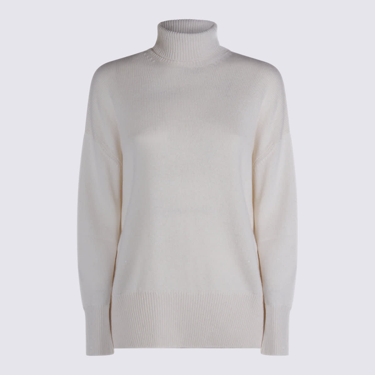 Brunello Cucinelli Long Sleeve Turtleneck Knitwear With Ribbed Cuffs And Hem In White