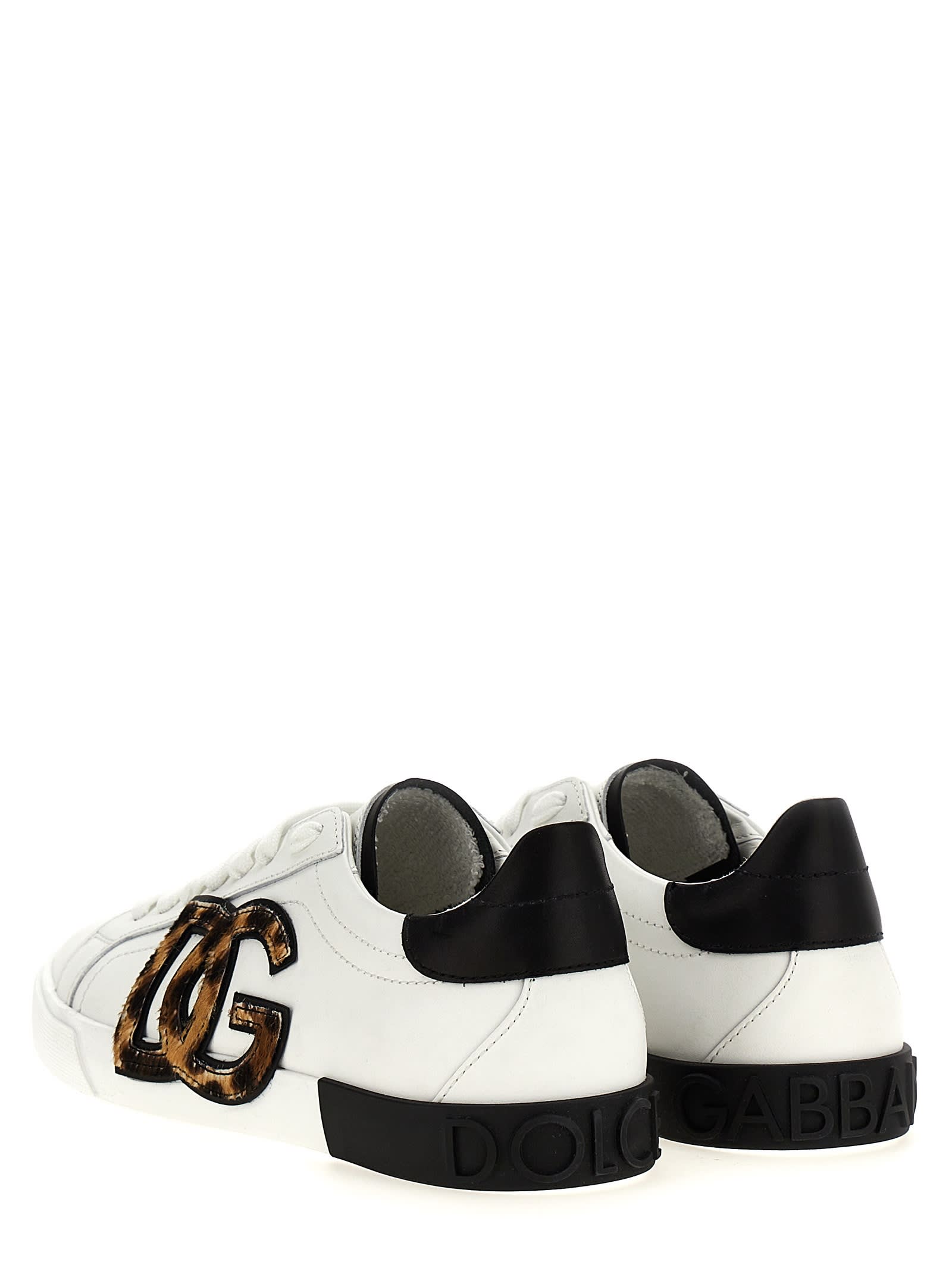 Dolce & Gabbana White Low Top Sneaker With Animal-motif Logo In Leather Woman In White