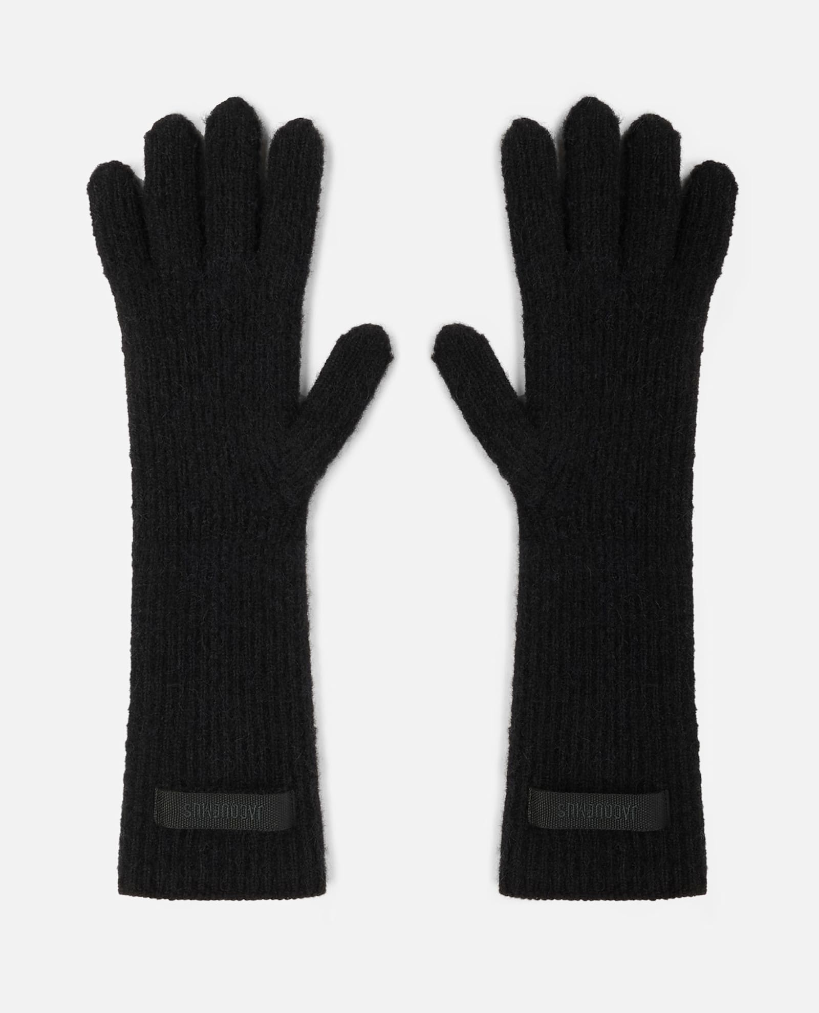 Jacquemus Logo Design Long Length Ribbed Gloves In Black