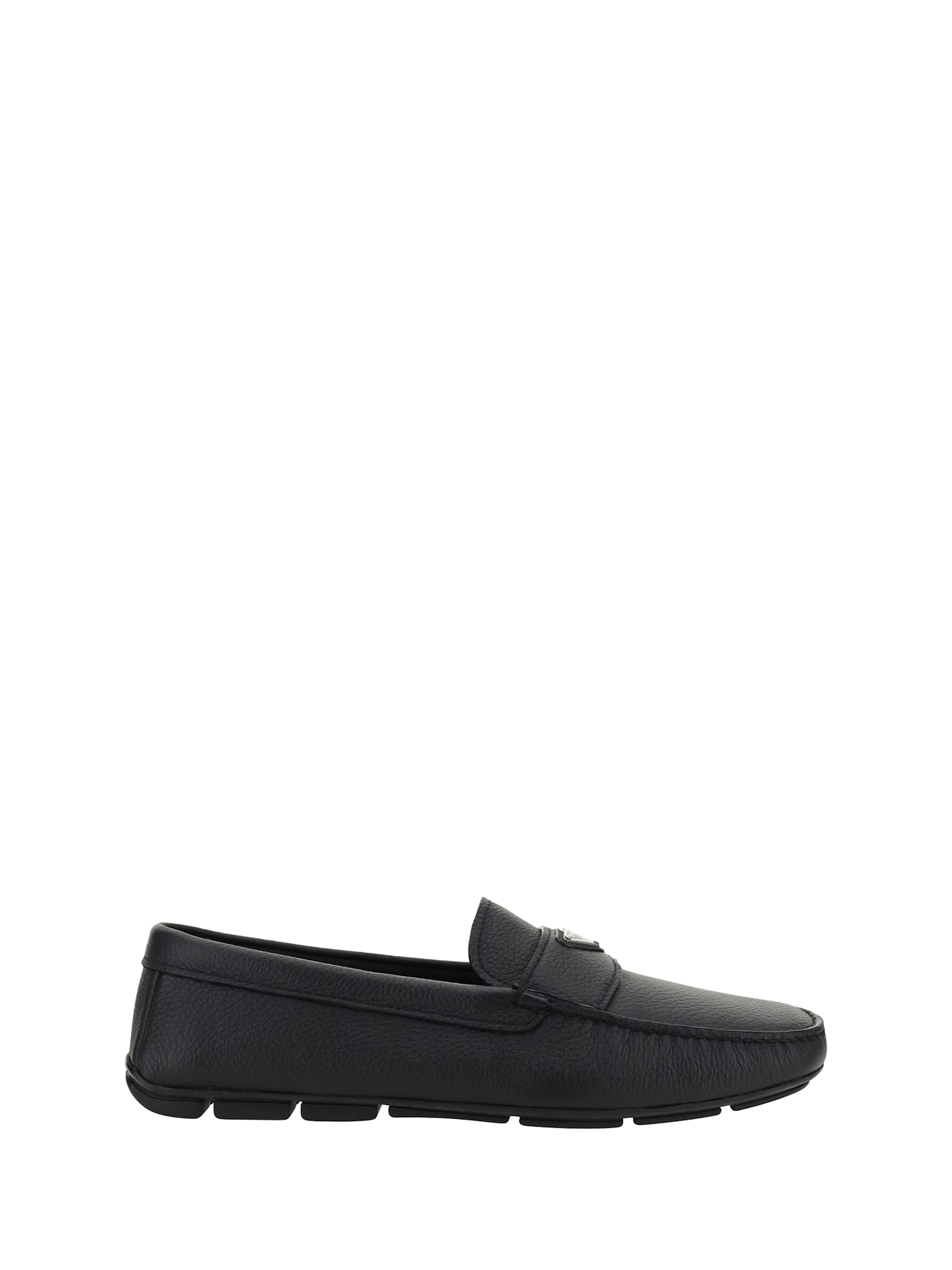 Prada Leather Loafers With Round Toe And Rubber Sole In Nero