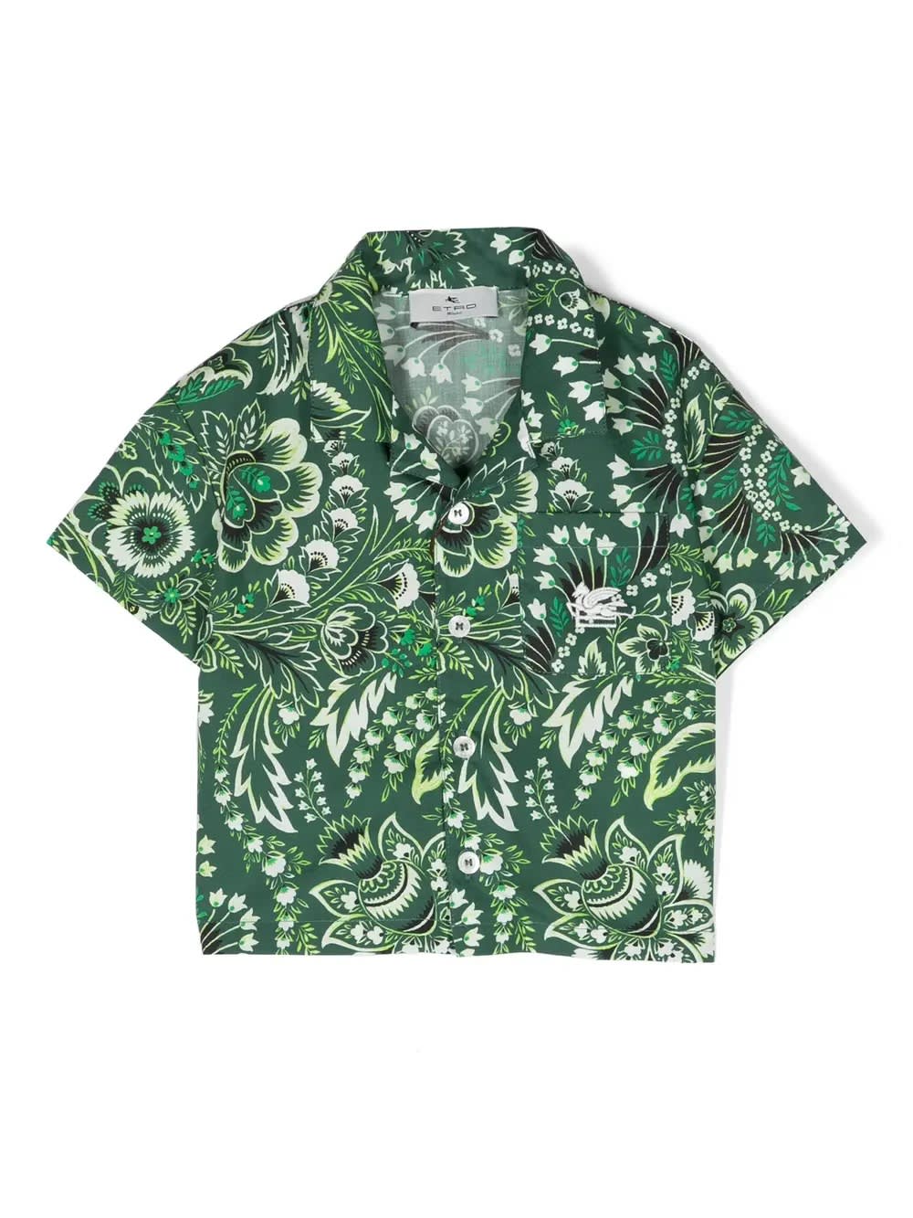 Etro Babies' Green Bowling Shirt With Paisley Print