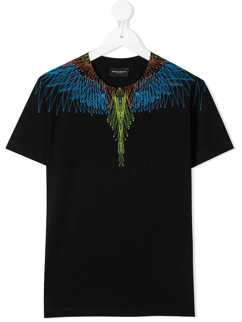 Marcelo Burlon Kid Black T-shirt With Multicolored Bezier Wings