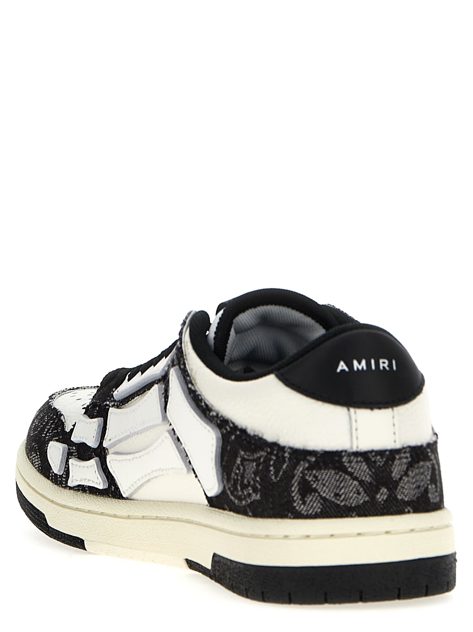 Shop Amiri Bandana Denim Skel Top Low Sneakers In White/black