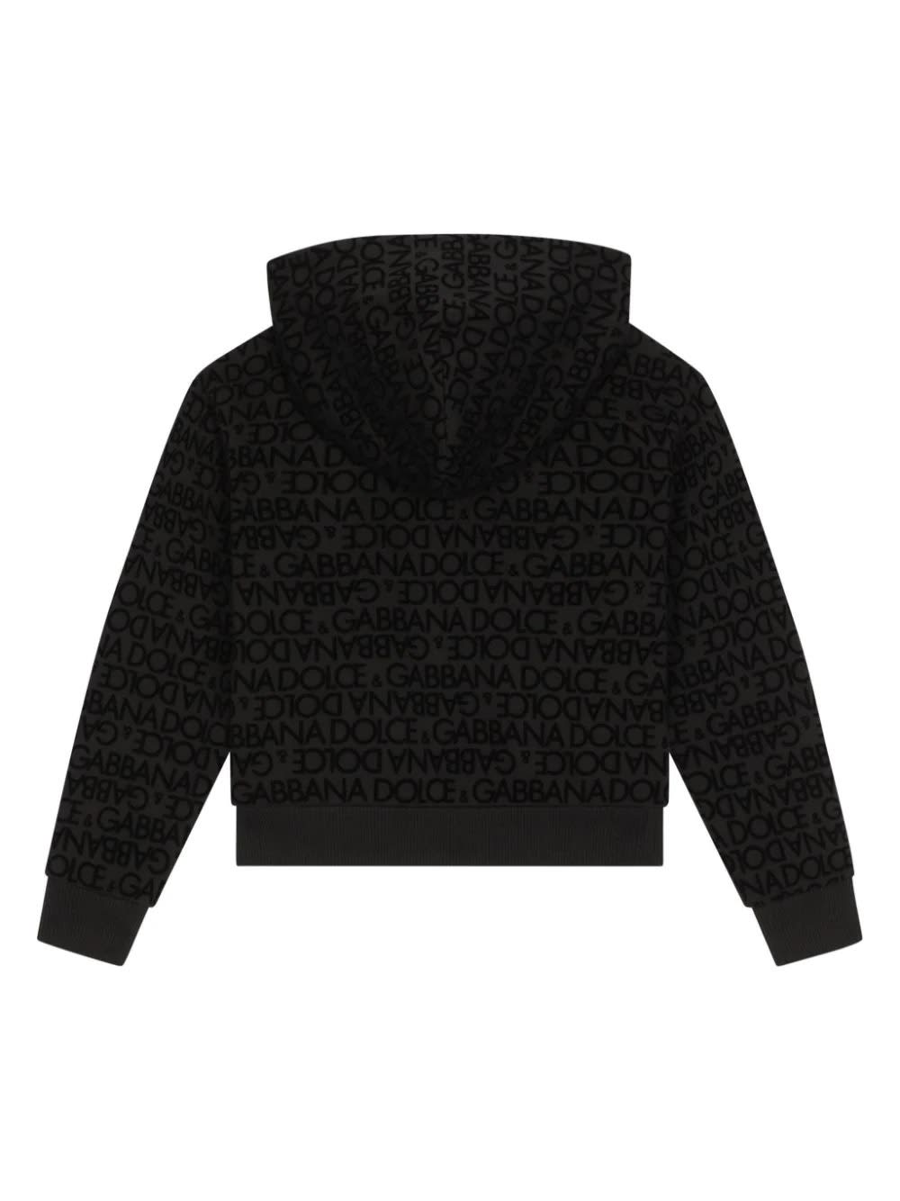 Shop Dolce & Gabbana Black Hoodie With Velvet Logo Motif