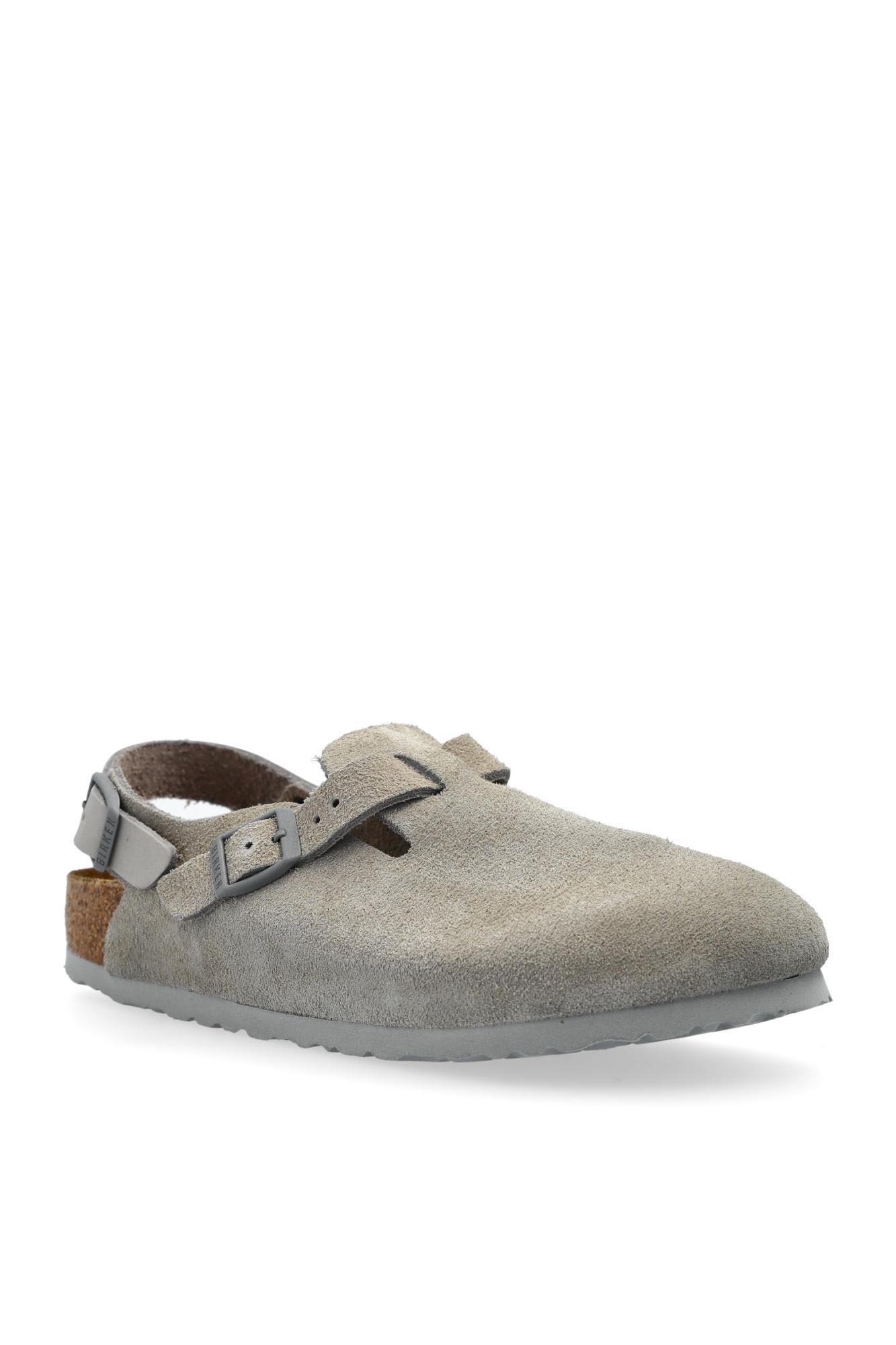 Birkenstock Tokio Suede Leather Clogs In Stone