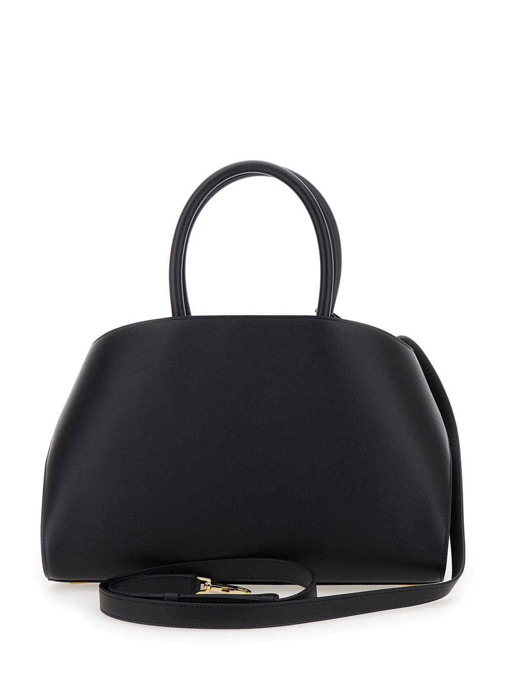 Ferragamo Hardware Gold-tone Shoulder Bag Structured Handles In Black