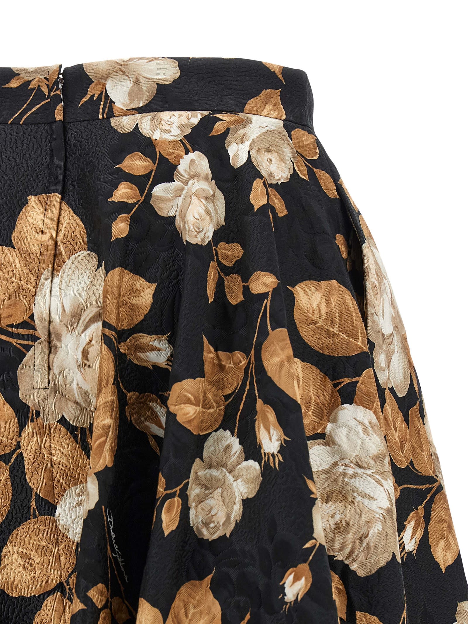 Dolce & Gabbana Brocade Midi Skirt With Structured Waistband In Black