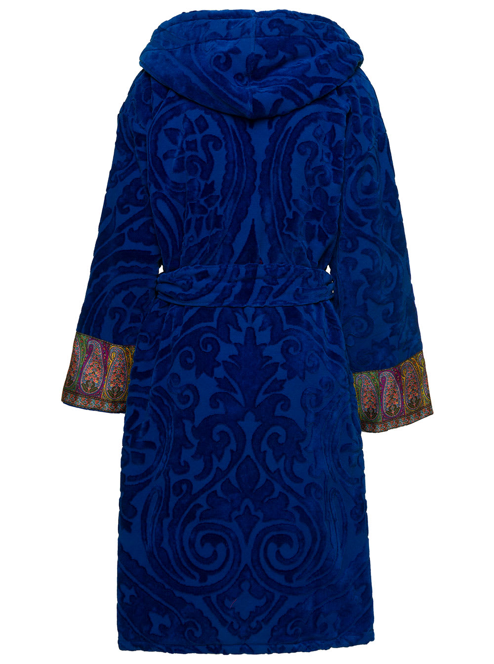 Etro New Tradition Blue Hooded Bath Robe With Ornamental Print  Home