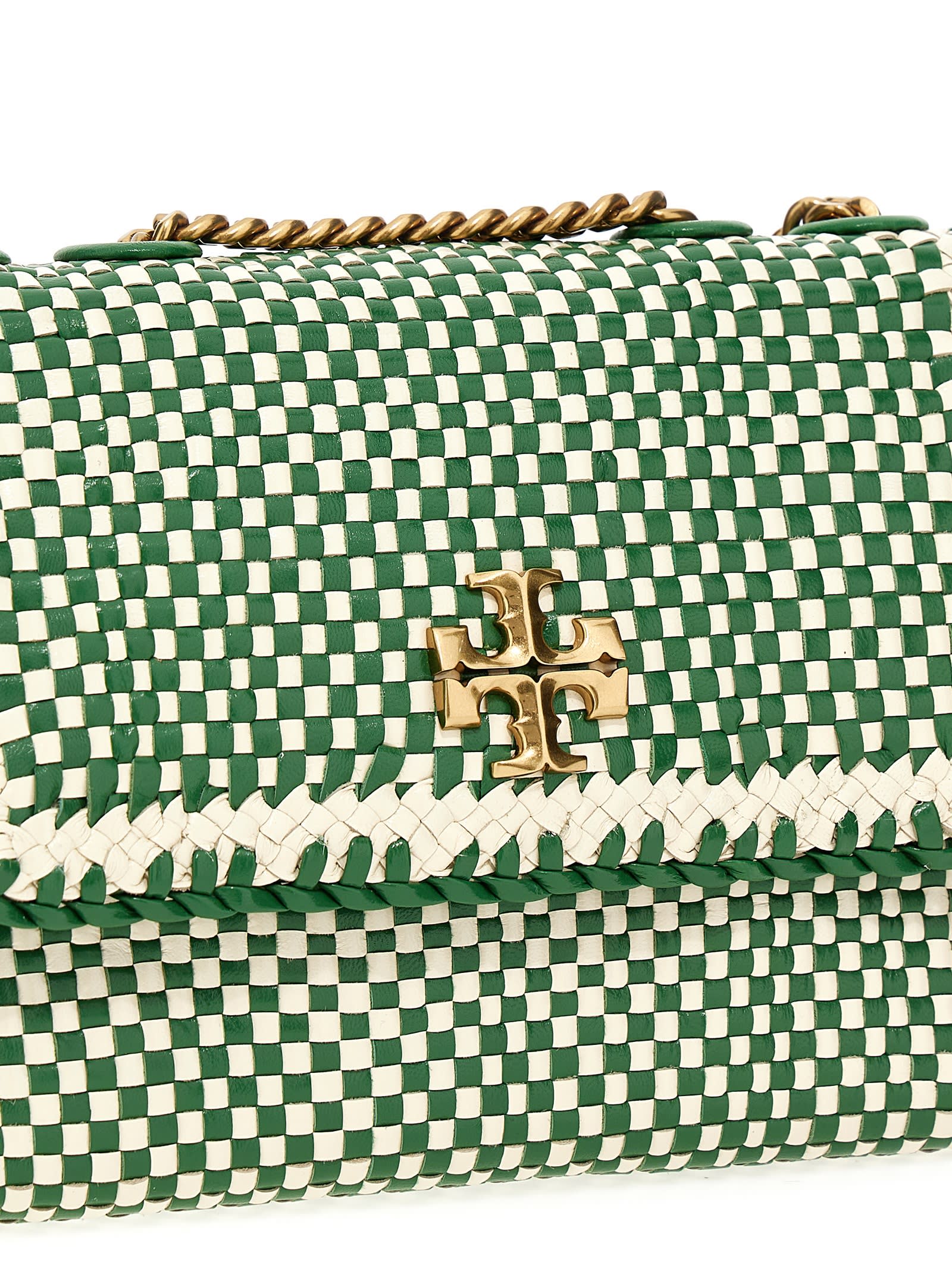 Tory Burch L84108 Green Kira Chevron Shoulder Bag Size 8x5x2 in