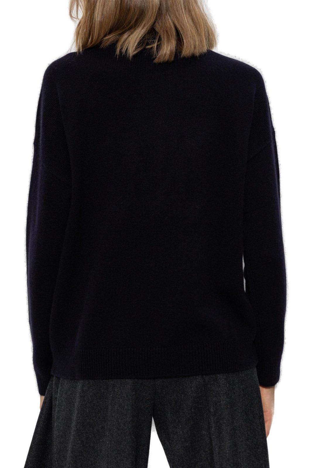 Shop Max Mara Logo Embroidered Knitted Jumper In Blu