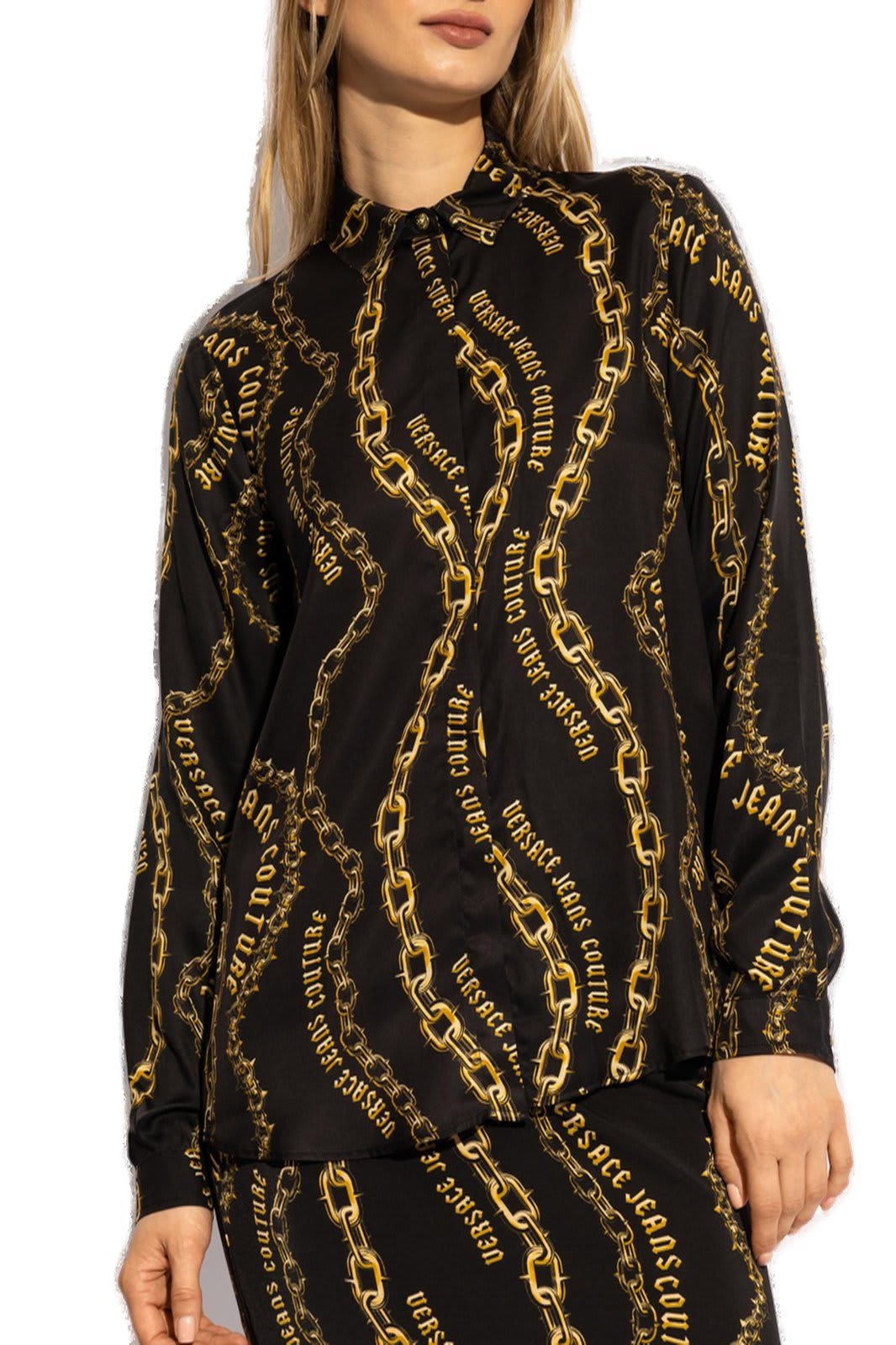 Shop Versace Jeans Couture Chain Couture-print Long-sleeved Shirt In Black