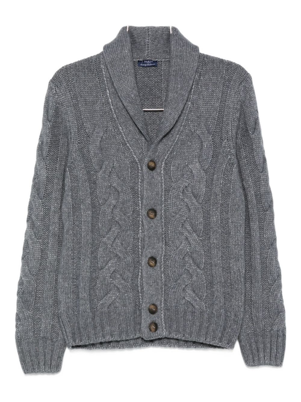 Barba Napoli Barba Cardigan With Shawl Collar In Cable Knit In Gray