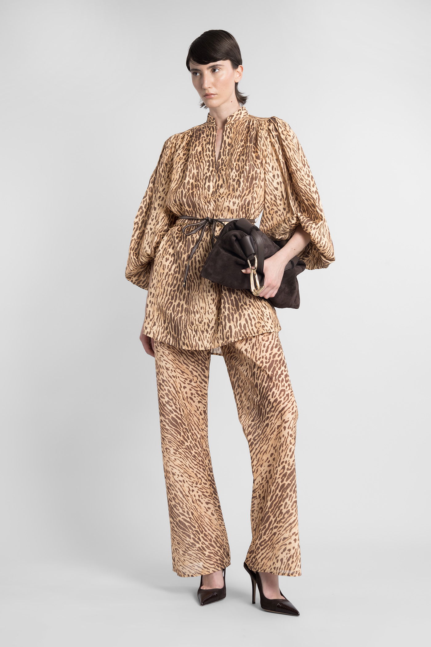 Zimmermann Cascadian Animal Print Wide-leg Pant In Brown