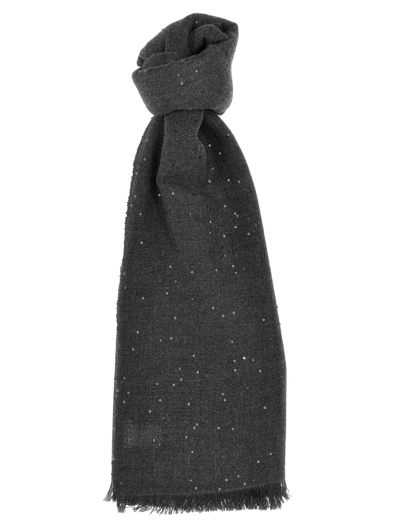 Shop Brunello Cucinelli Sequin Scarf In Gray