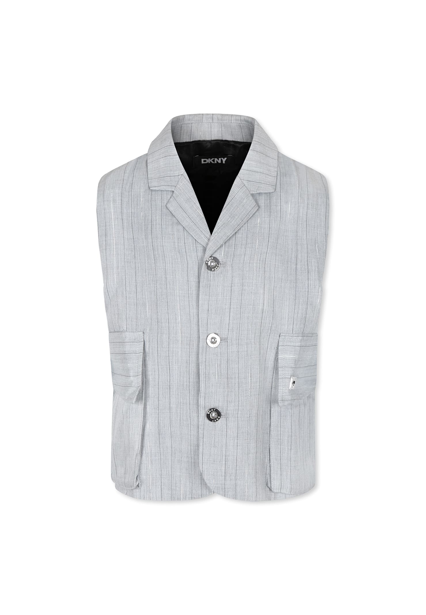 Dkny Metallic-thread Striped Vest In Grey