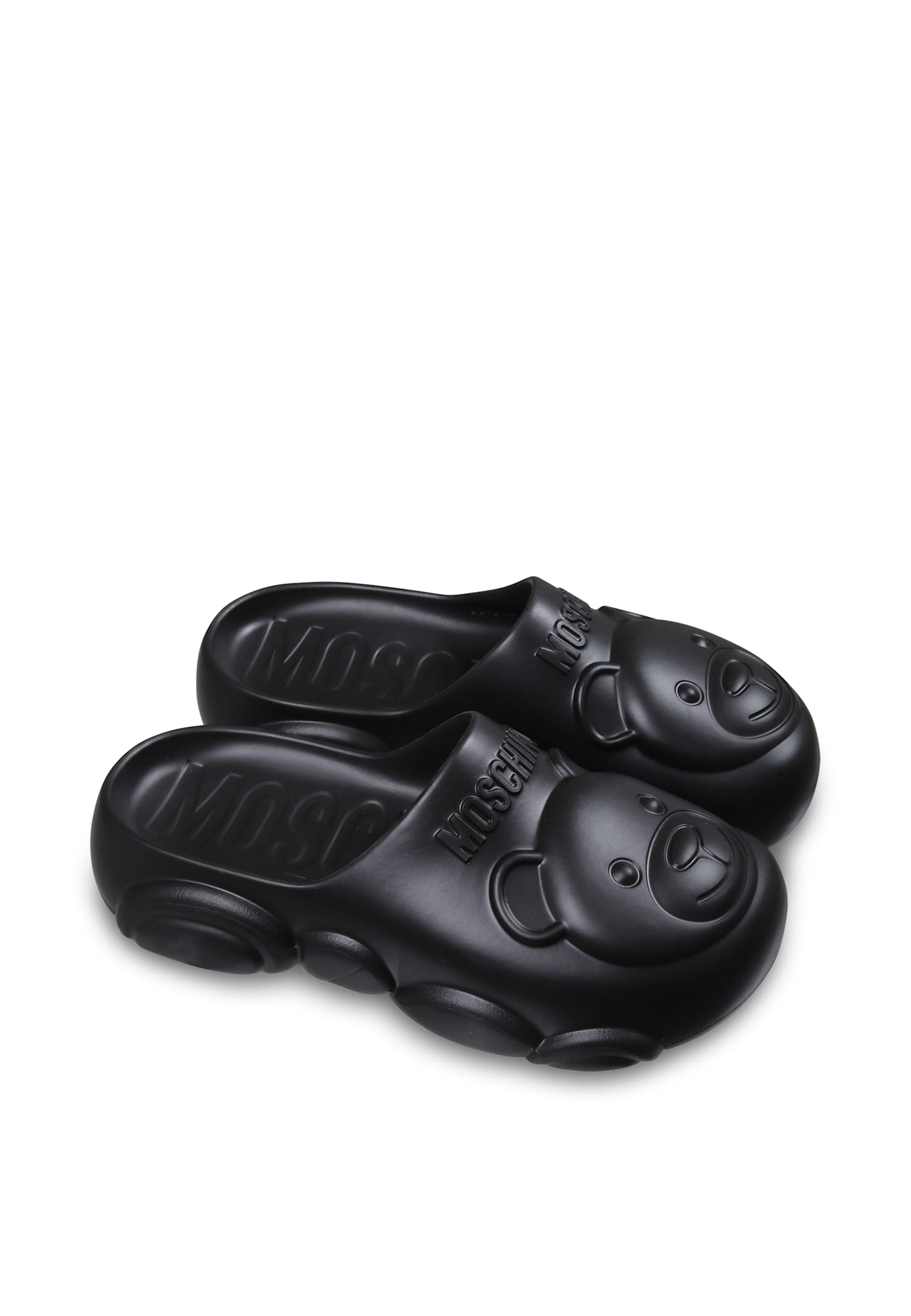 Moschino Black Mules For Kids With Teddy Bear In Black