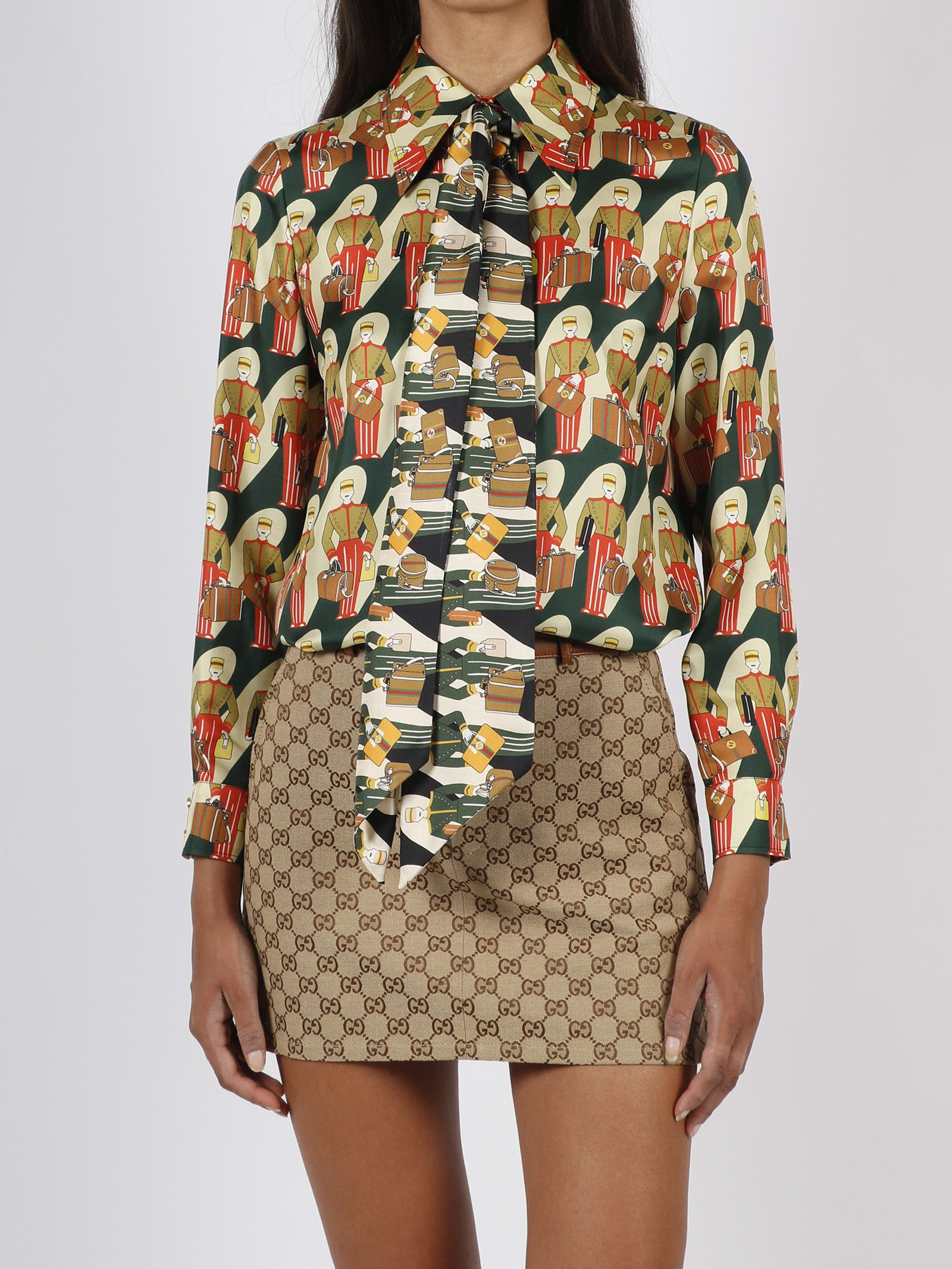 Green Porter print pussy-bow silk-twill blouse, Gucci