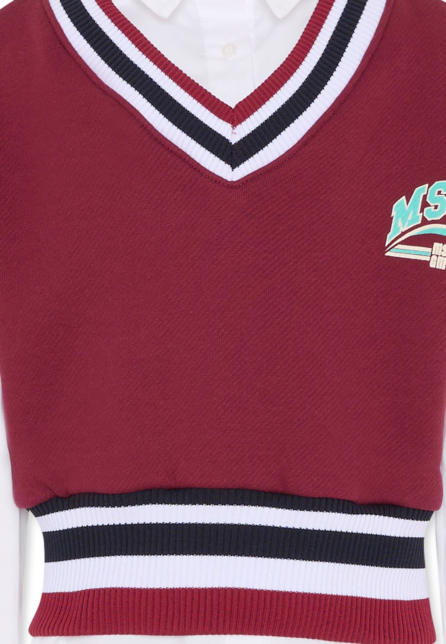 Msgm Burgundy Vest Sweater For Girl With Logo In Multi
