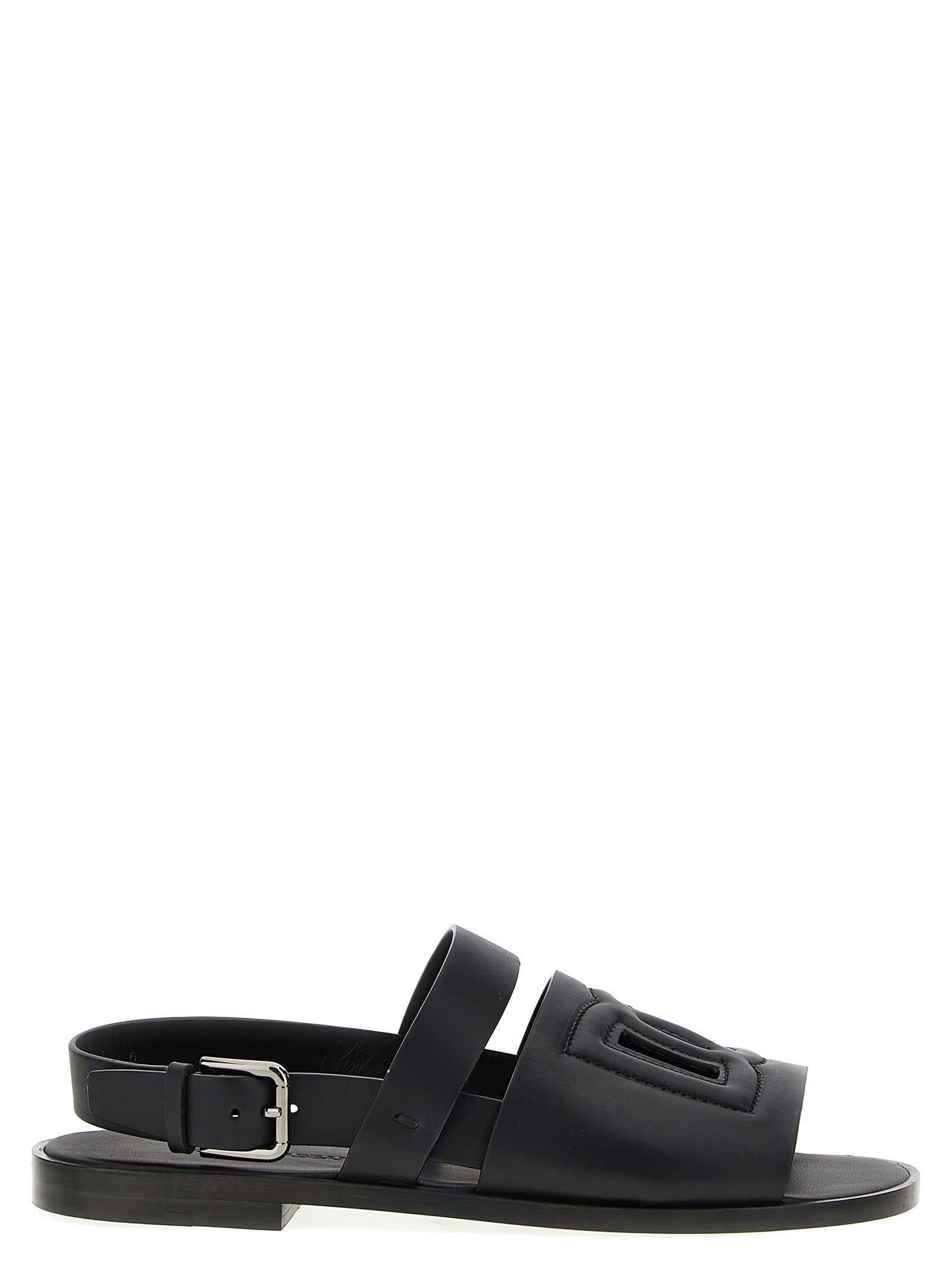 Dolce & Gabbana Logo Leather Sandals In Nero