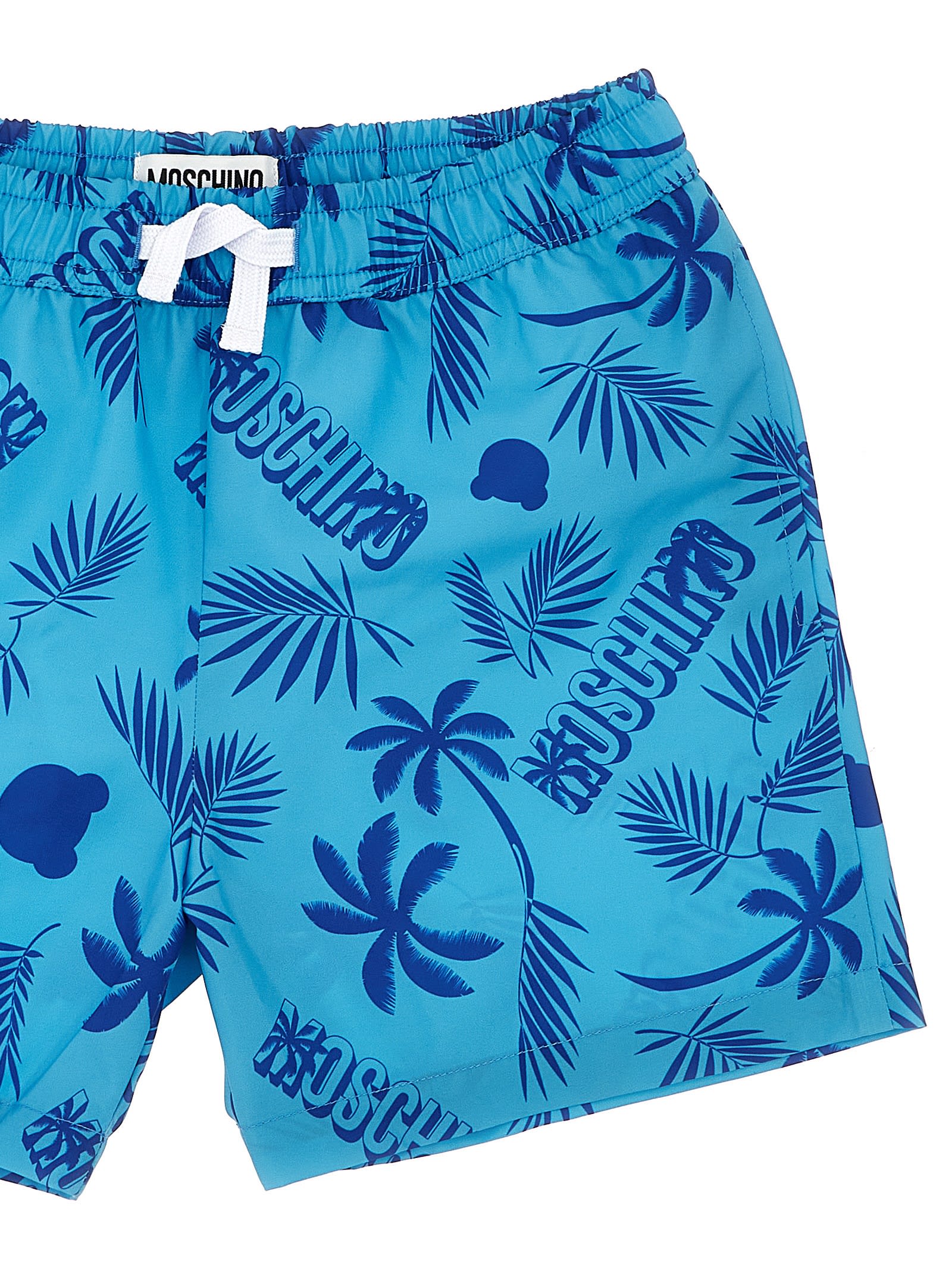 Shop Moschino All Over Print Swimsuit In Light Blue
