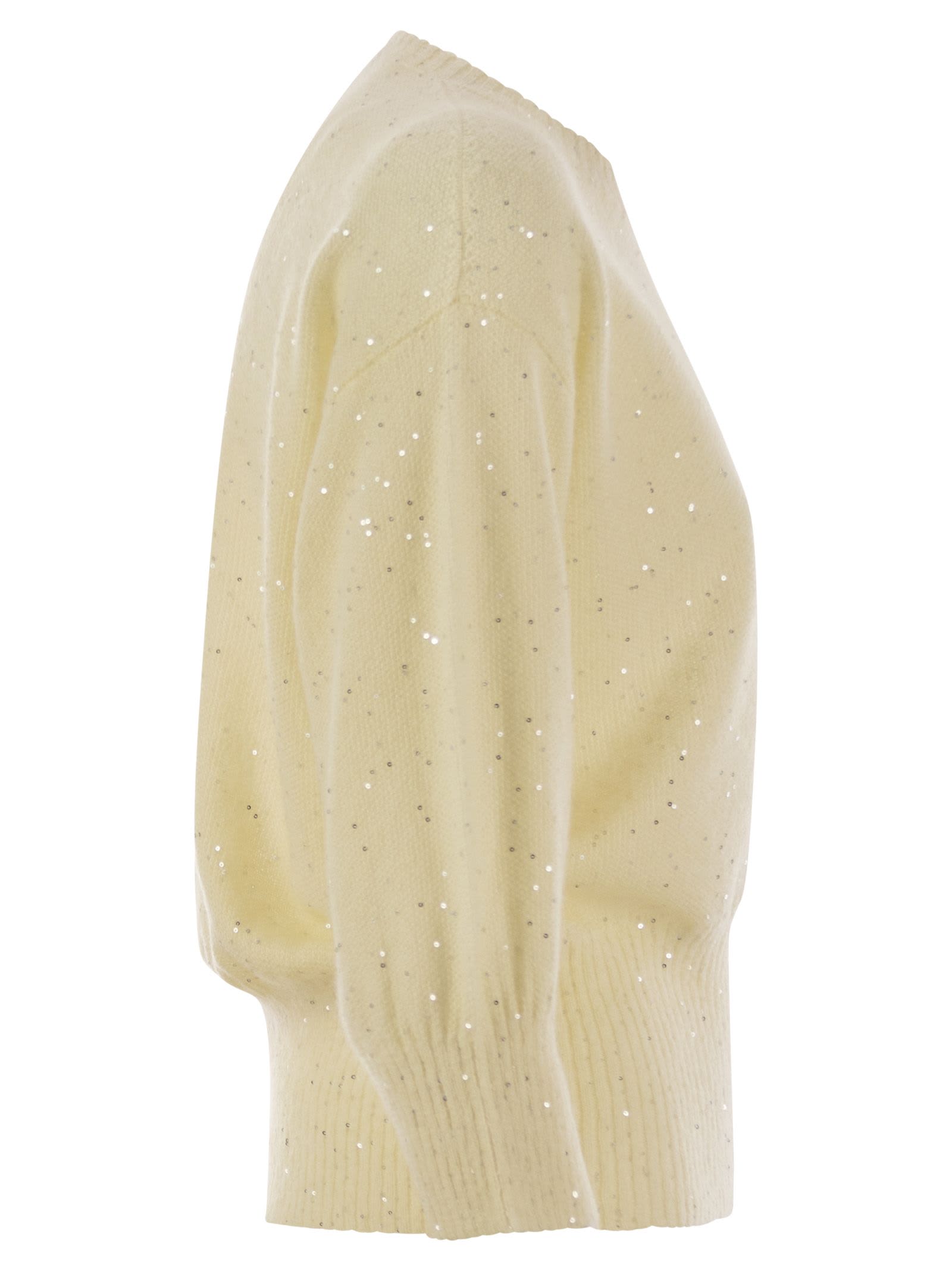 Fabiana Filippi Mohair Sweater With Micro Sequins In Cream