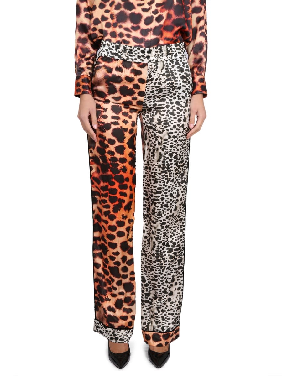Roberto Cavalli Leopard Print Panelled Trousers In Pink